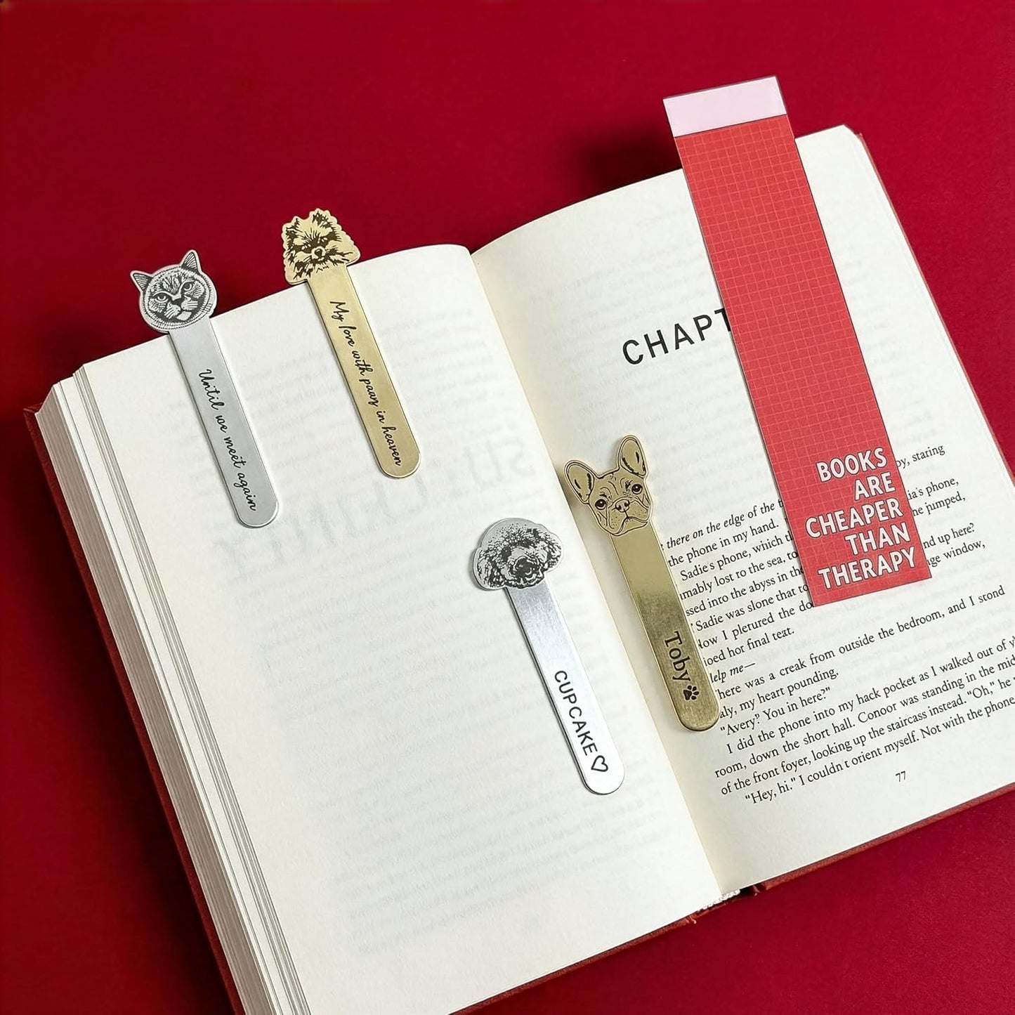 MignonandMignon Personalized Pet Face Bookmark Custom Name Engraved Metal Cat Dog Bookmark Cute Christmas Gift for Pet Lover - BM-AP-EG