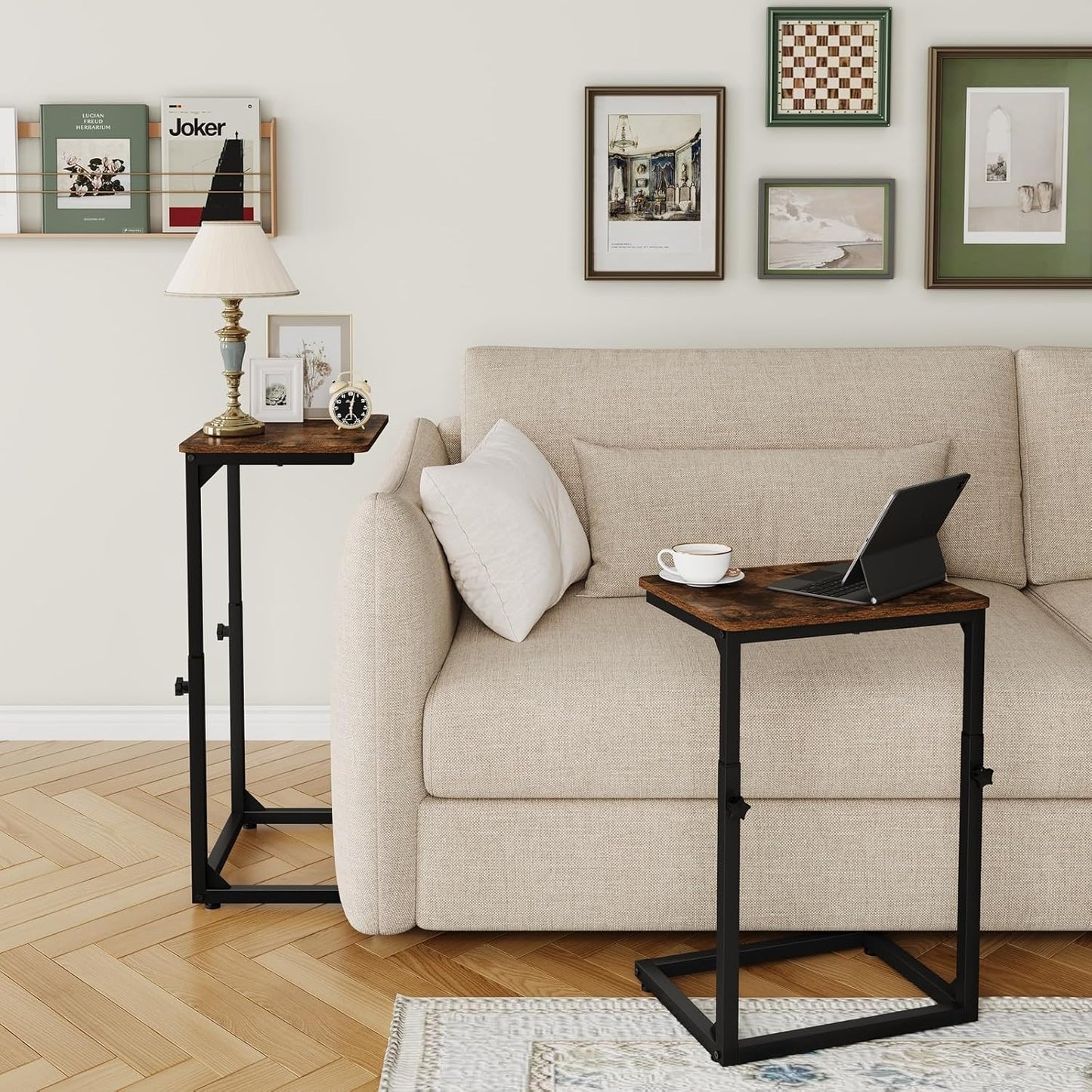 Adjustable C-Shaped End Table, Small Side Table for Couch, Sofa TV Tray Table for Living Room, Bedroom, Bedside ET-SA-BRW1
