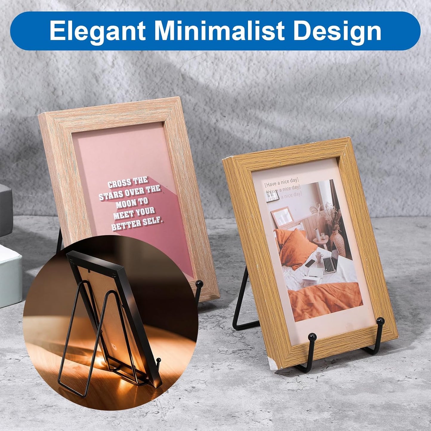 16 Pack Plate Stands for Display, Metal Picture Frame Holders & Easel Stands for Books, Photos, Decorative Plates, and Art - 4" & 6" Sizes, Black (8 of Each)