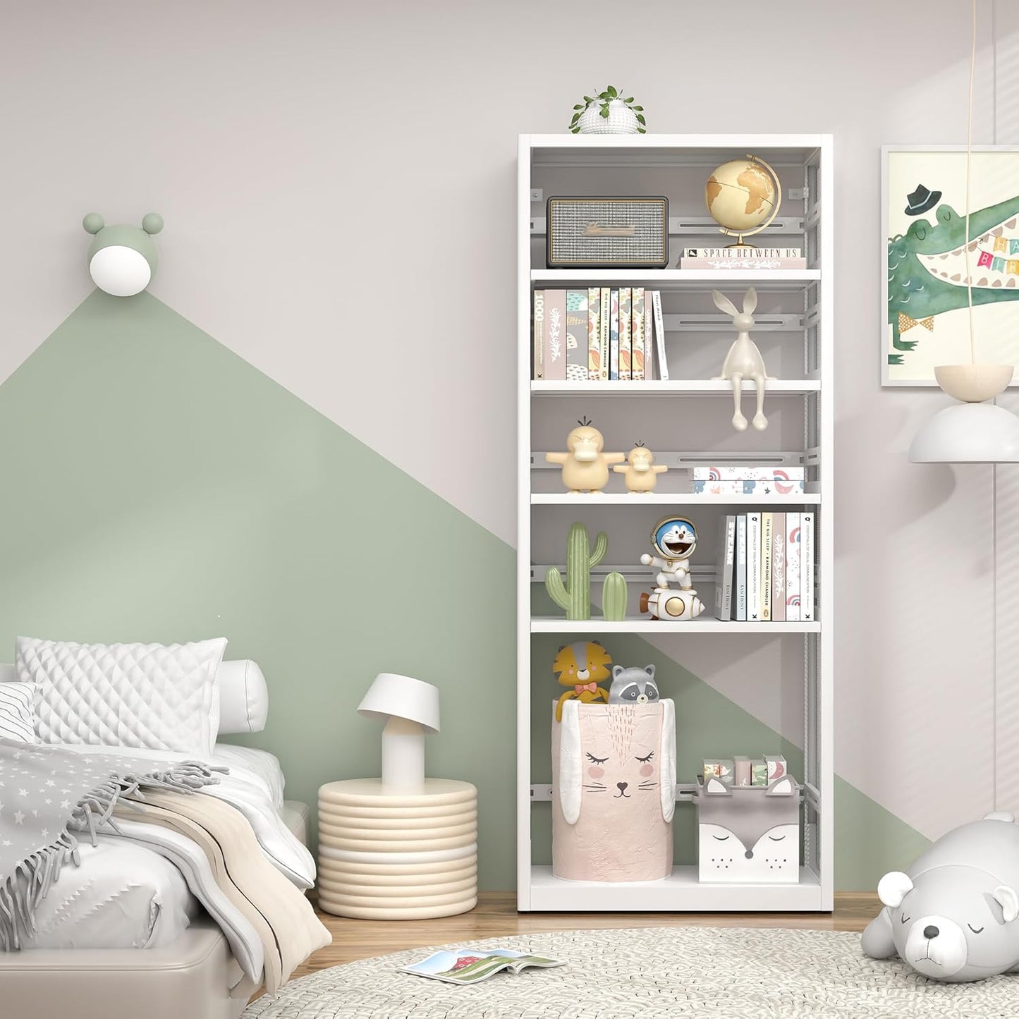 [Heavy Duty] Metal 5 Tier Bookshelf, 68" Tall Bookcase, Large Open Storage Shelf, Floor Standing Bookshelves and Bookcases for Home Office, Library, Living Room, Bedroom, White, Assemble Required