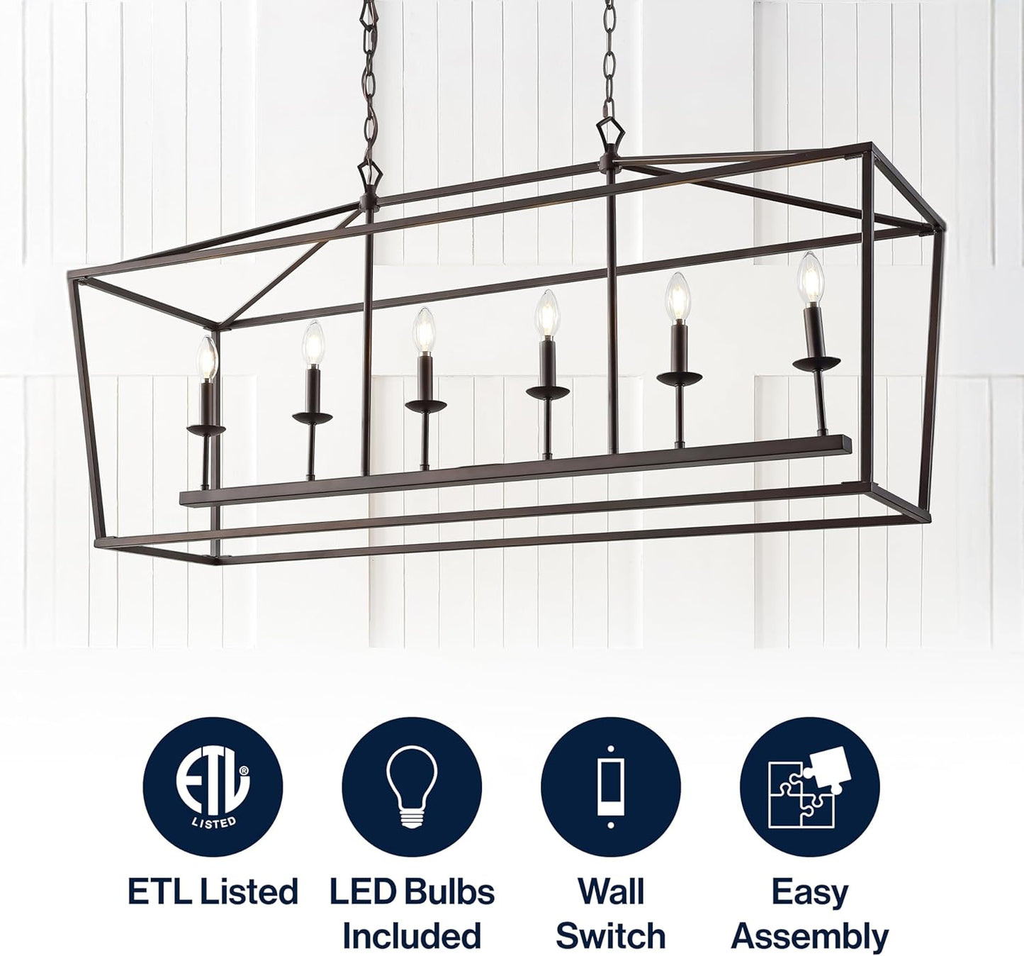 JONATHAN Y 49" Oil Rubbed Bronze Lantern Pendant Light, 1-Light Pagoda Style Metal Cage Farmhouse Hanging Ceiling Fixture for Kitchen Island, LED Bulb Included (JYL7439A)