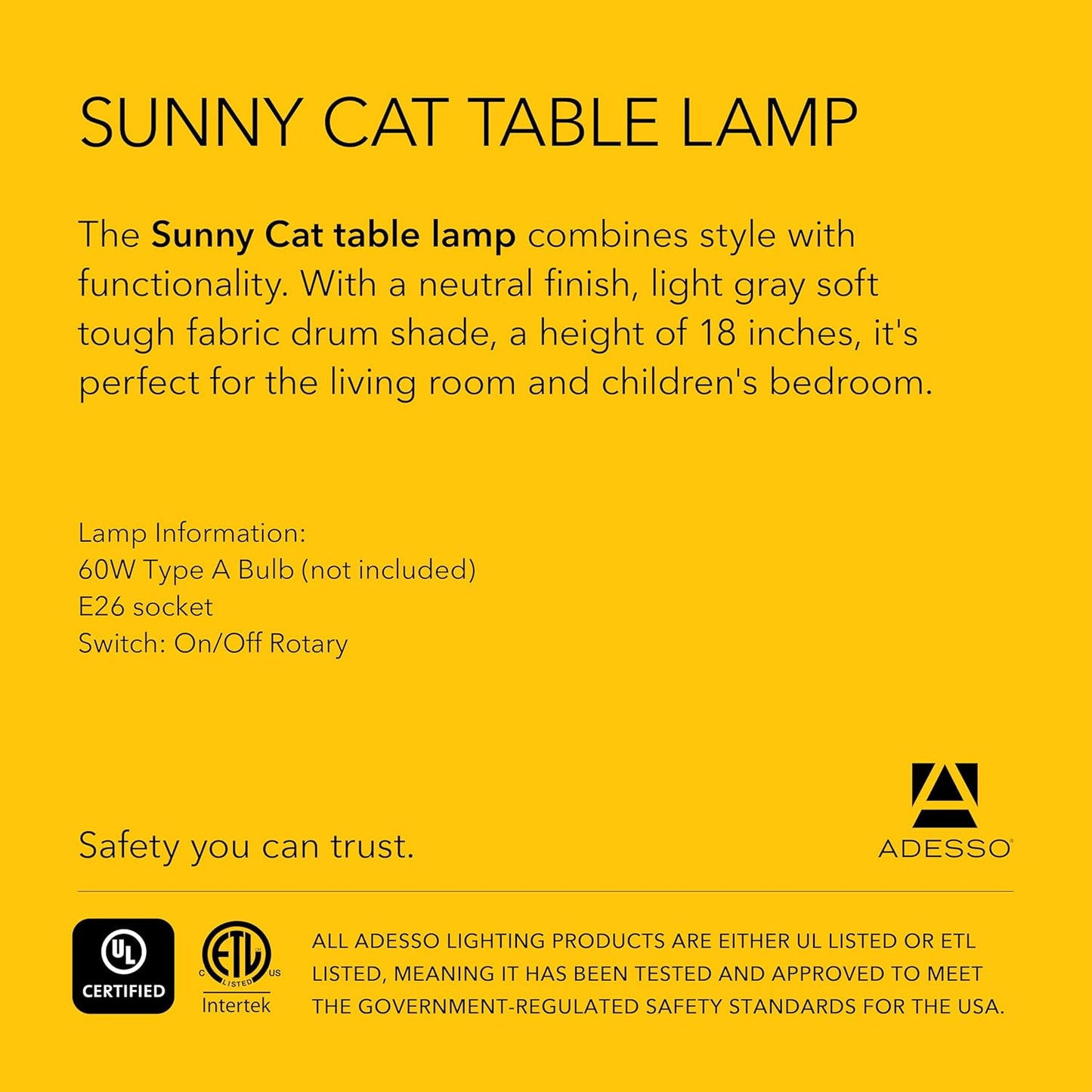 Adesso Sunny Cat Table Lamp – White Ceramic Novelty Lamp for Bedroom and Office Lighting or Living Room Décor, 18” x 10”