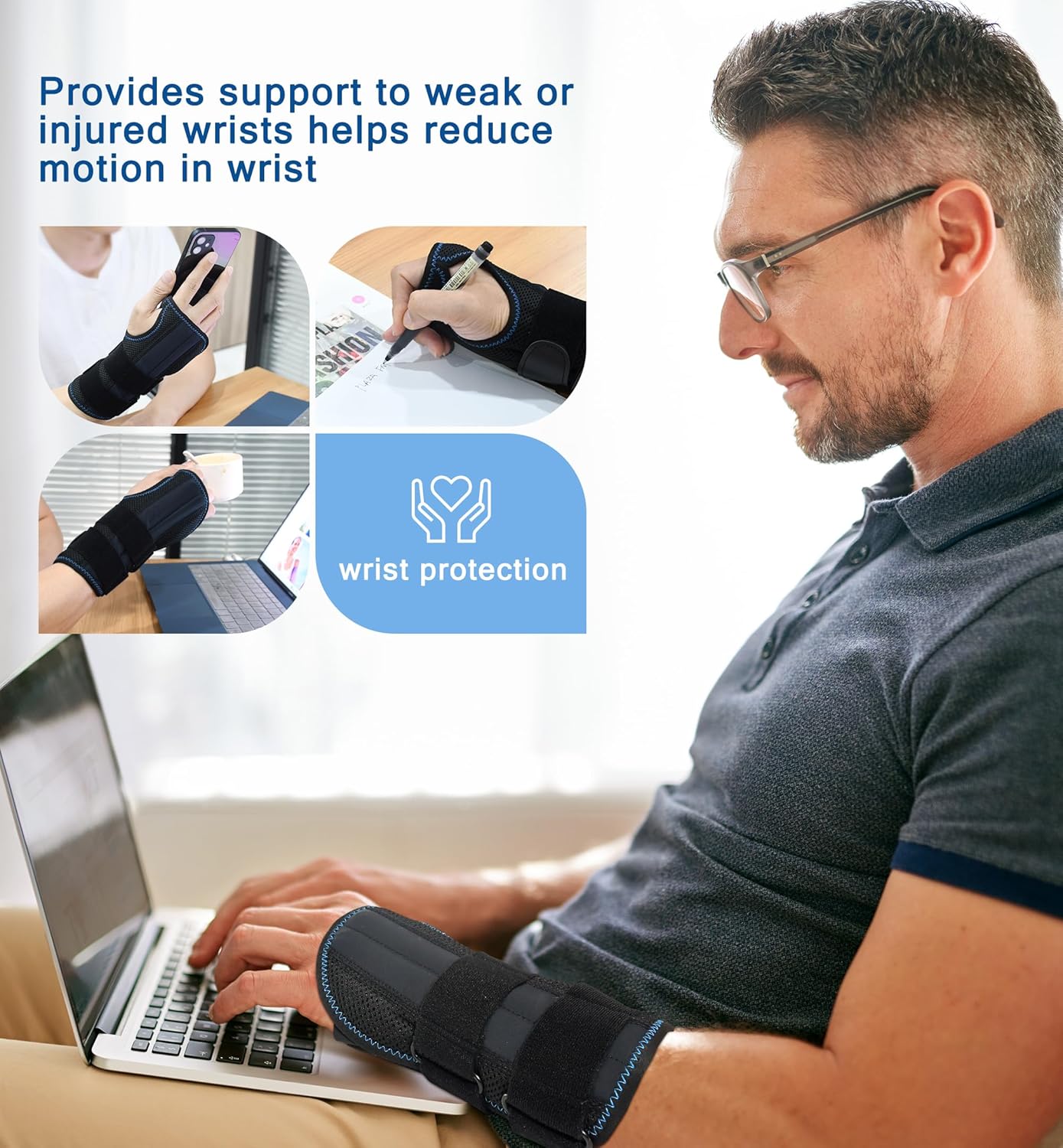 HiRui Wrist Brace for Carpal Tunnel Arthritis, Wrist Support with Splints Compression Hand Support for Tendonitis Sprain, Fits Day&Night Sleep Support, Adjustable (Large, Left Hand (Pack of 1))