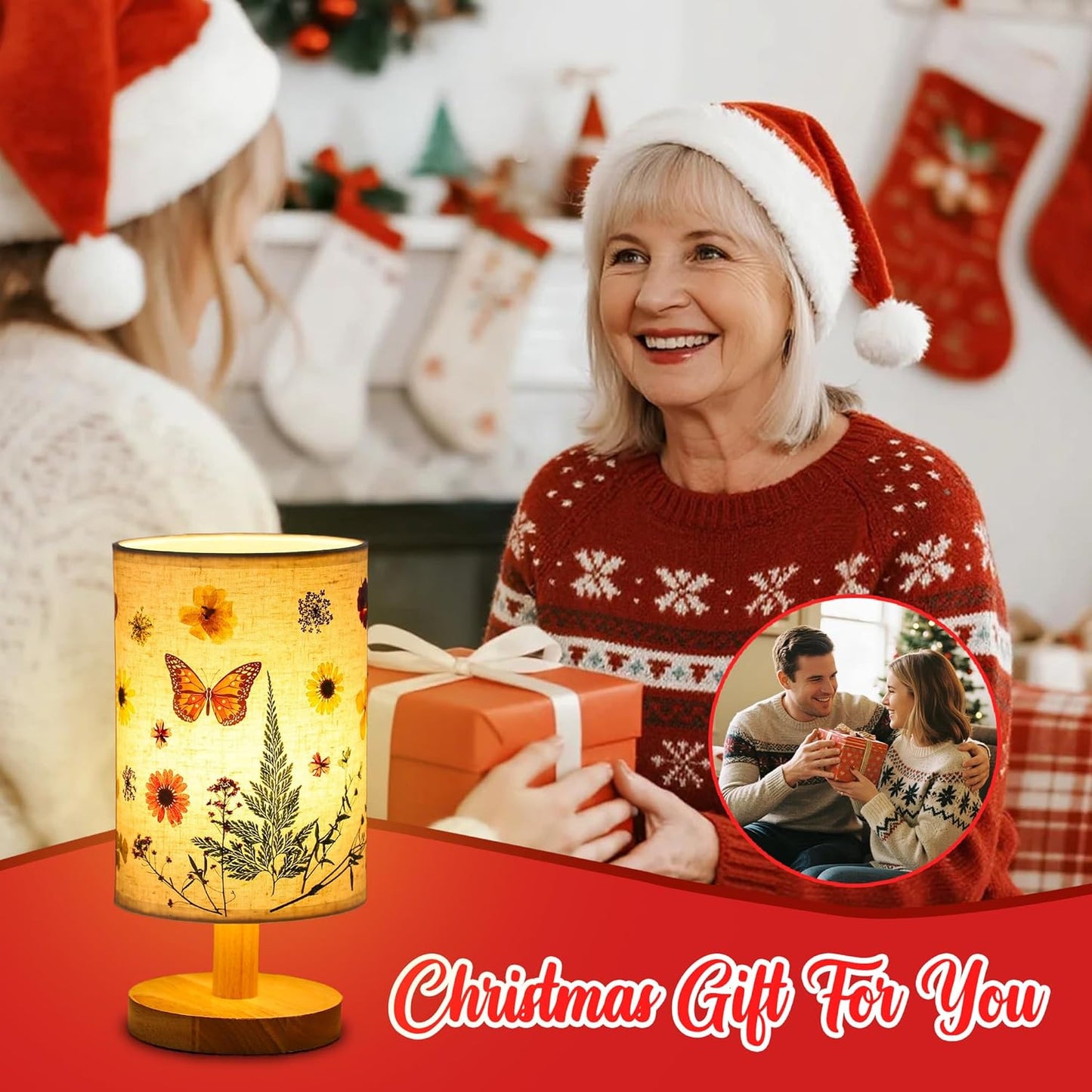 WSYEAR Dried Flowers Small Table Lamp Gifts for Women Her Wife-Pressed Flowers Bedside Lamps Vintage Night Light for Birthday Mothers Day Christmas