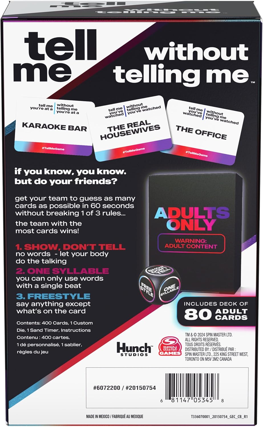 Spin Master Games, Tell Me Without Telling Me, 2025 Edition with New Cards, The Viral Adult Party Game for Friendsgiving, Adult Card Game, 4+ Players, for Ages 18 & Up
