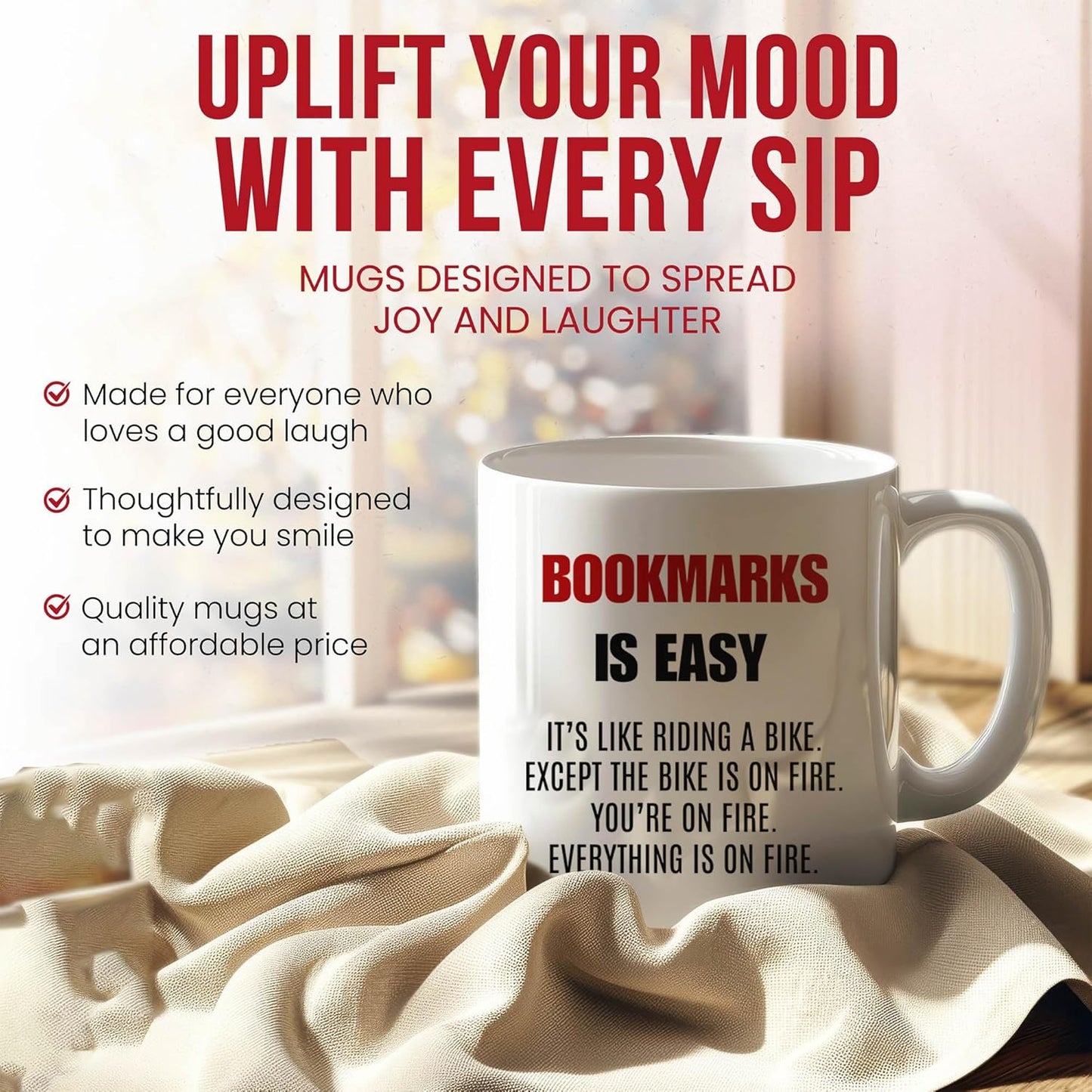 Bookmarks Is Easy Mug - Reading Coffee Cup - Bookworm Funny Gift From Friends - Literary Hobby Tea Mugs - Collector Cups - 11 Oz Ceramic Gifts For Readers, Birthday, Him, Her, Christmas, Book Story