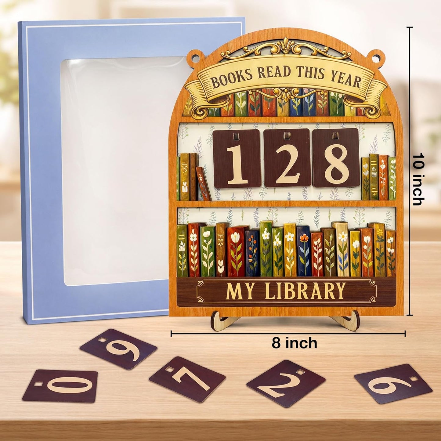 Books Read This Year Counter Sign - Floral Reading Tracker Ornament Bookshelf Decor - Bookish Gifts for Women Book Lovers Bookworms Readers