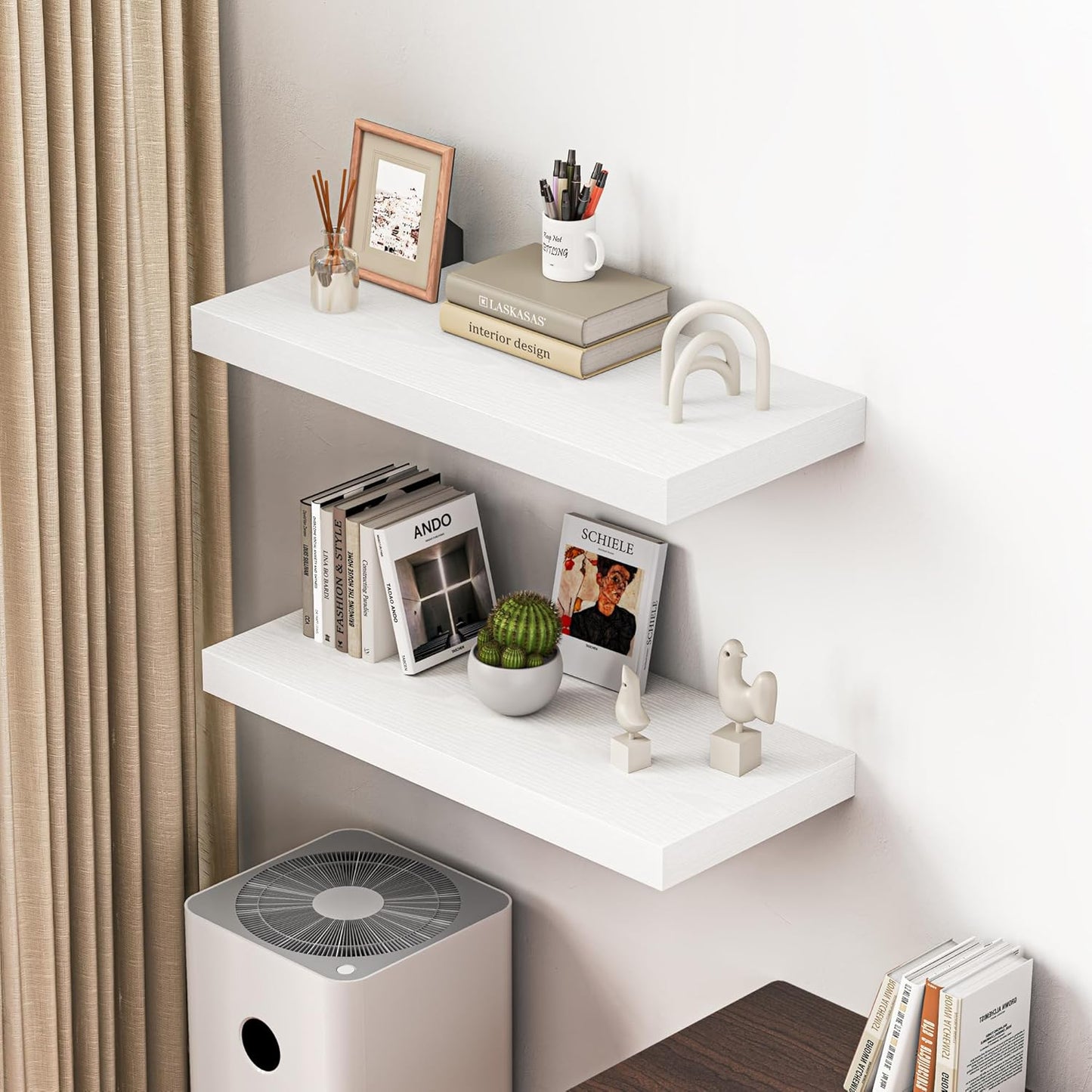 Dreamland 32" Floating Shelves for Wall, 12" Deep Thicker White Floating Shelves, Wall-Mounted Shelves for Bedroom, Living Room, Kitchen, Bathroom - Set of 2