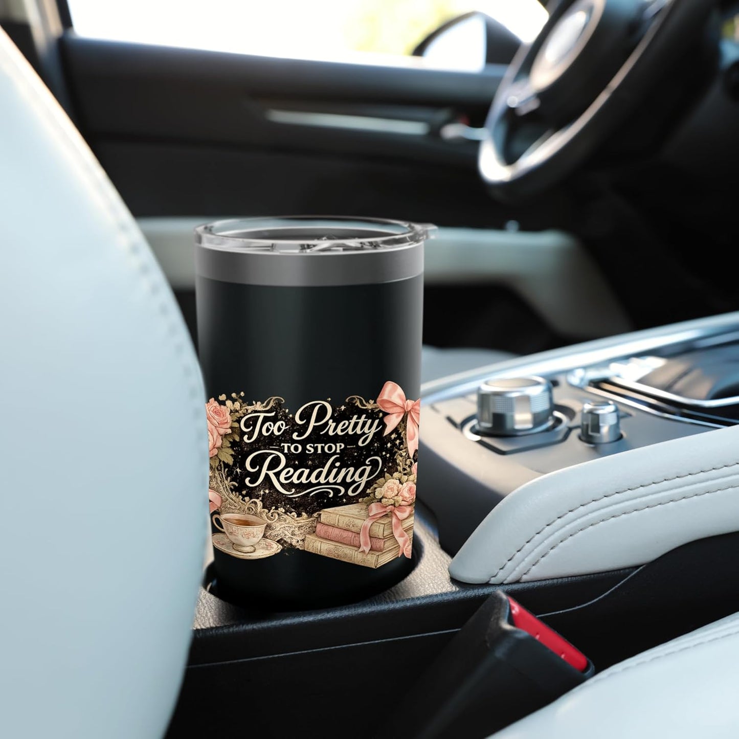 Too Pretty to Stop Reading Vintage Coquette Book Lover Bow Stainless Steel Insulated Tumbler