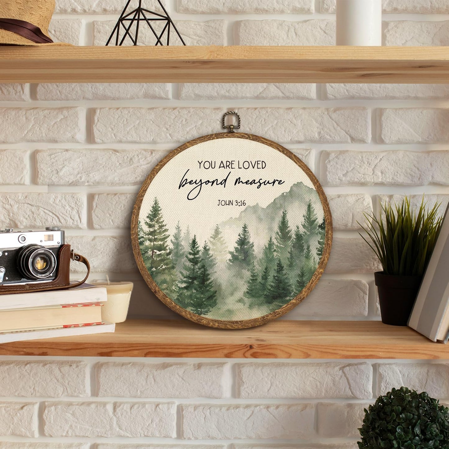 Christian Wall Art Decor-You Are Loved Beyond Measure Bible Verse Round Hanging Artwork, Faith Scripture Prints for Bedroom Living Room Prayer Room, 10 Inch Round Wall Hanging Decor Gift for Believers(Green-John 3:16)