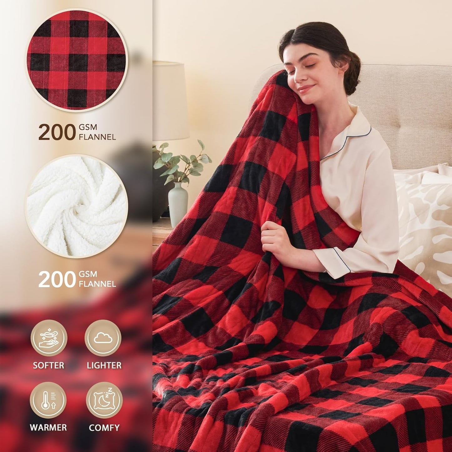 Homemate Electric Blanket Heated Throw - 50“x60“ Ultra Soft Cozy Flannel Heating Blanket with 10 Fast Heat Levels 8 Hours Auto Off Over-Heated Protection ETL Certification Keep Warm in Home Office