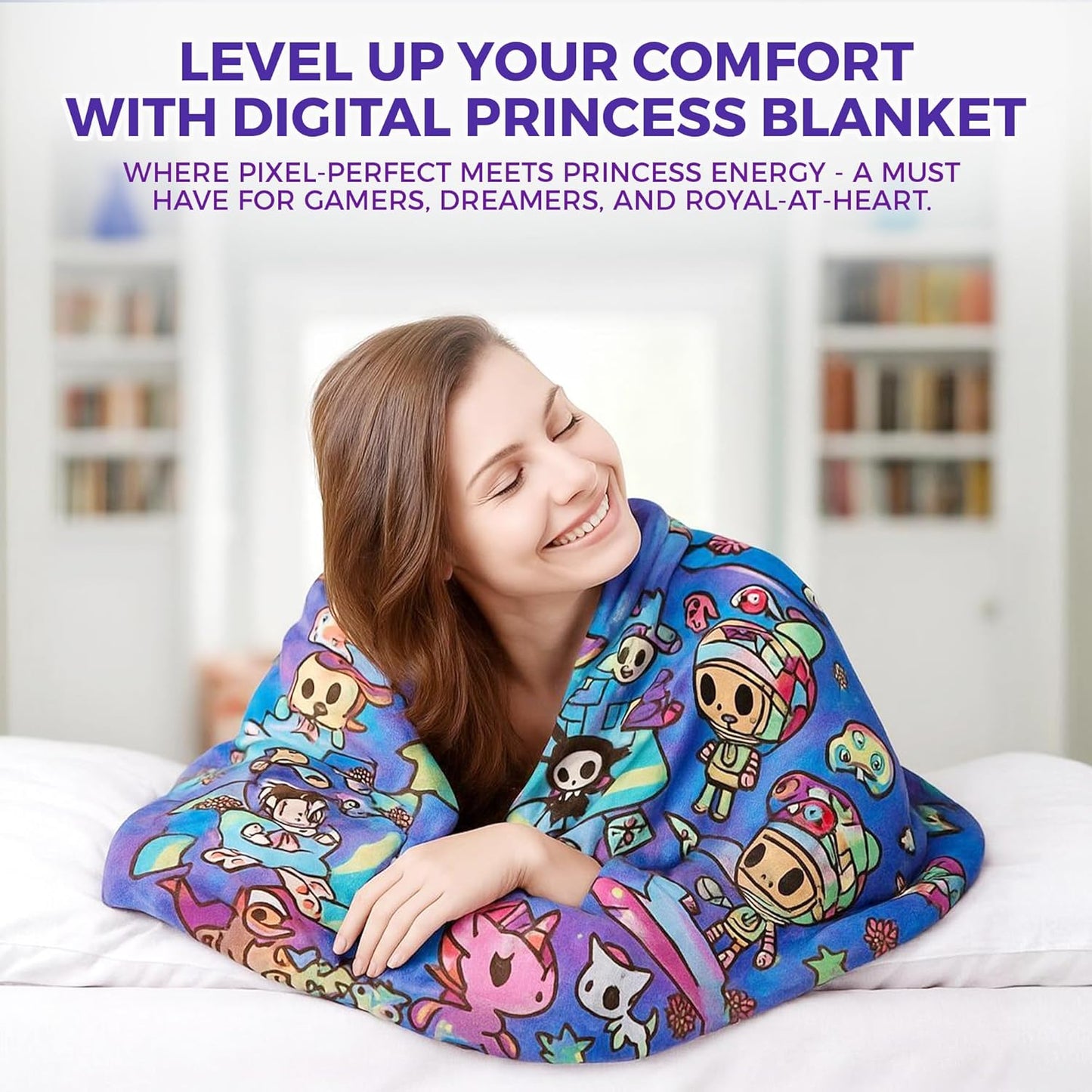 Tokidoki - Digital Princess Blanket - Kids & Girls Cozy Throw Blanket - with Your Favorite Unicorn Design - Personalized Gift - 50 x 60 Inches - 100% Polyester
