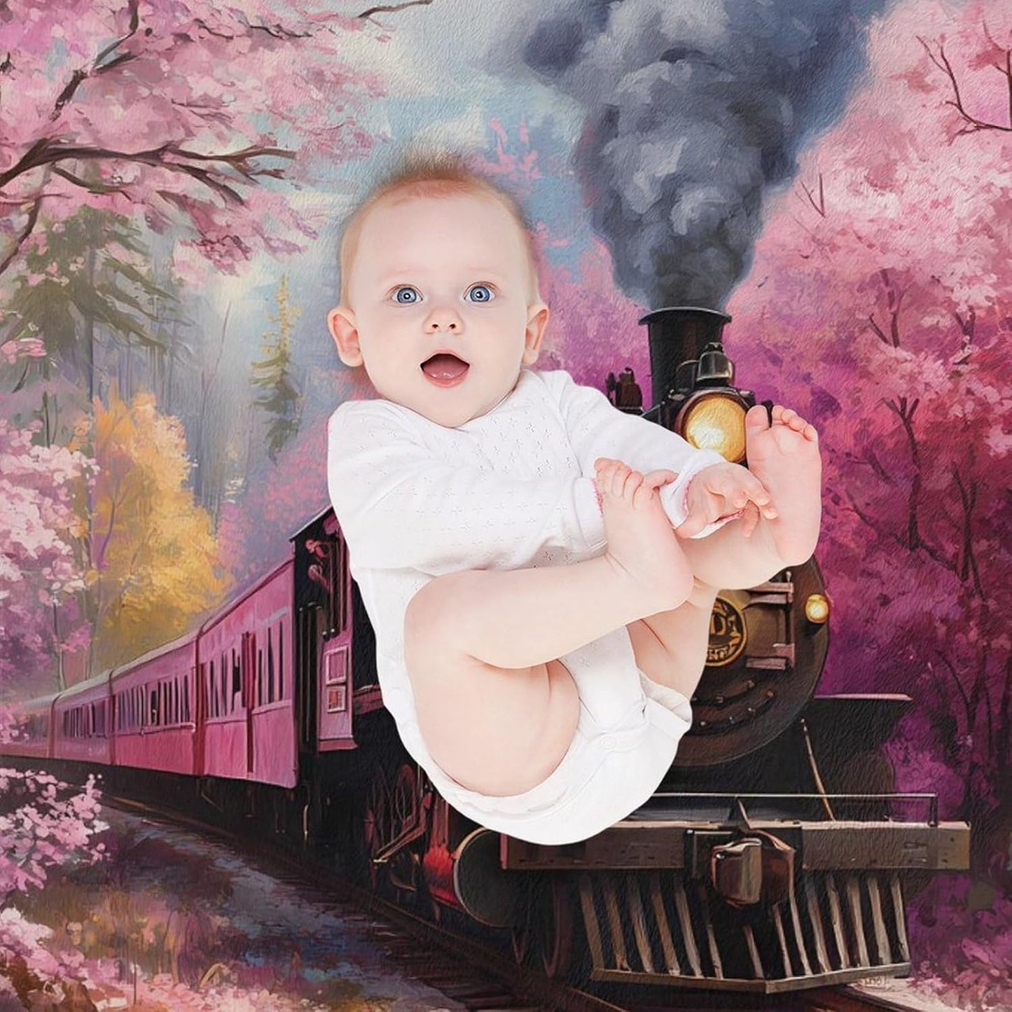 Train Floral Print Throw Blanket for Couch Bed Plush Cozy Fuzzy Flannel Blanket for All Season 55"x70"