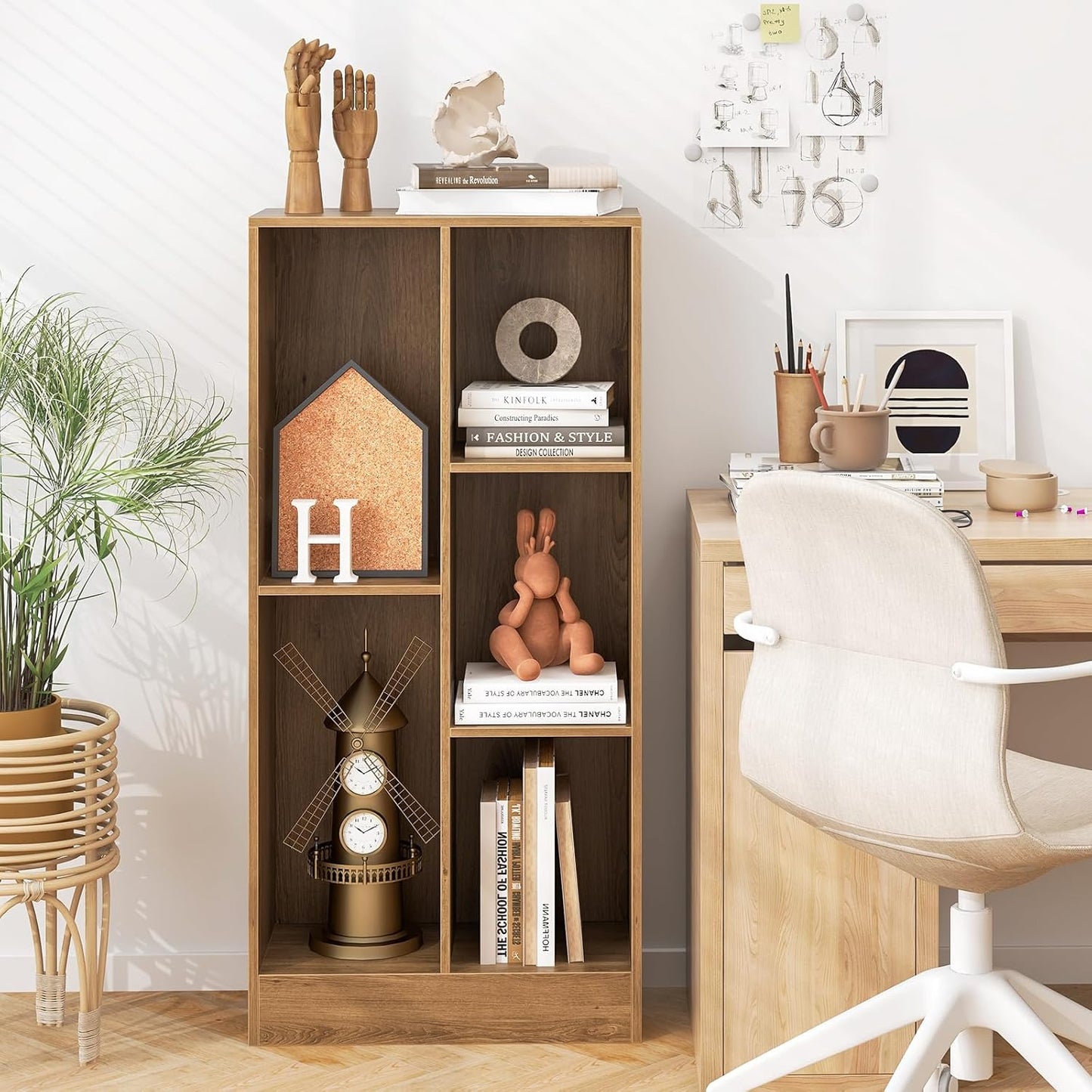 Tangkula 5-Cube Bookshelf, 41”H Floor Bookcase with 2 Anti-Tipping Kits, Freestanding Storage Organizer, Home Office Display Shelf for Small Spaces, Dorms (1, Natural)