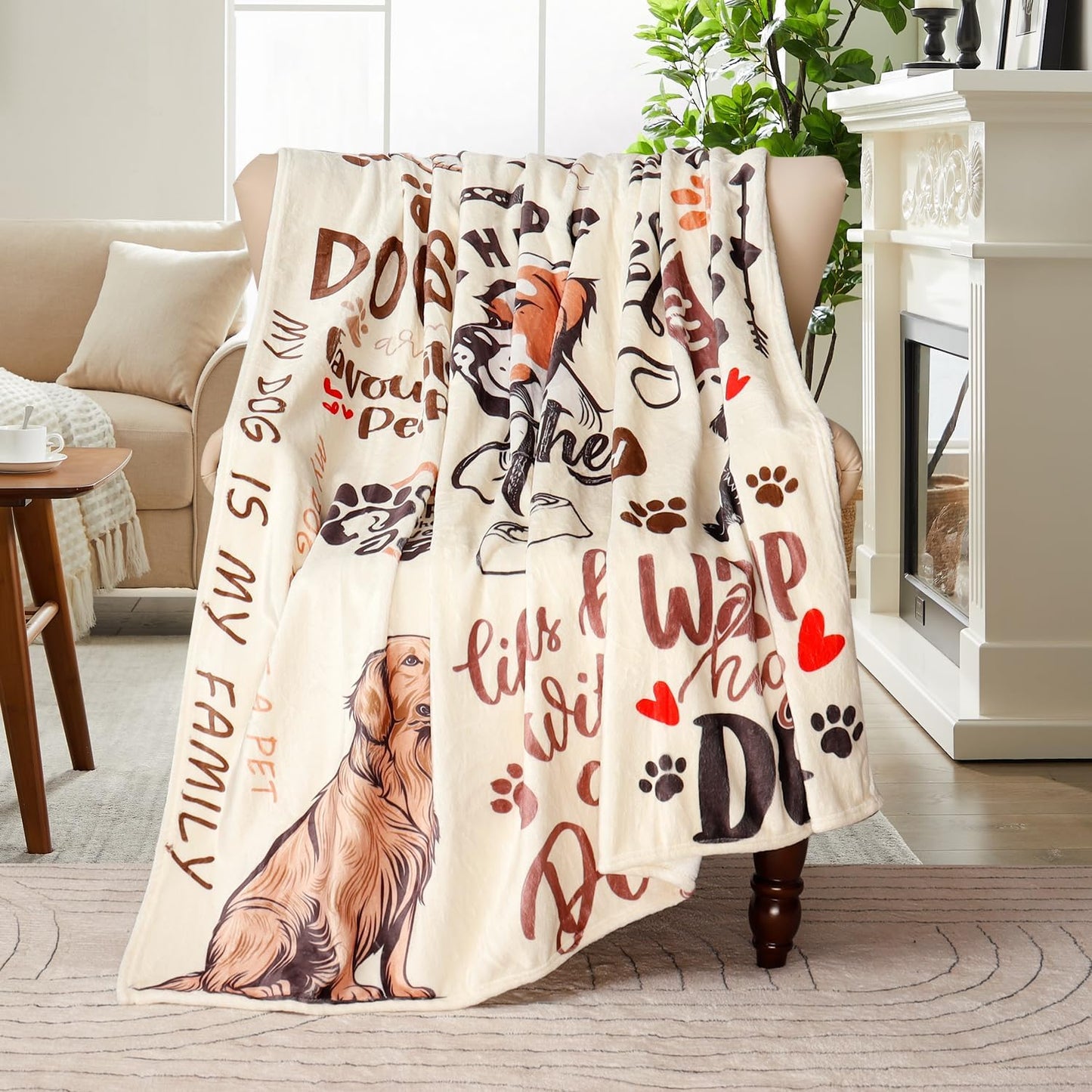 Dog Throw Blanket Cute Dog Animal Pattern Blanket Ultra Soft Flannel Fleece Blankets Lightweight Cozy Fluffy Plush Blanket for Bed Couch Sofa 50" X 60"