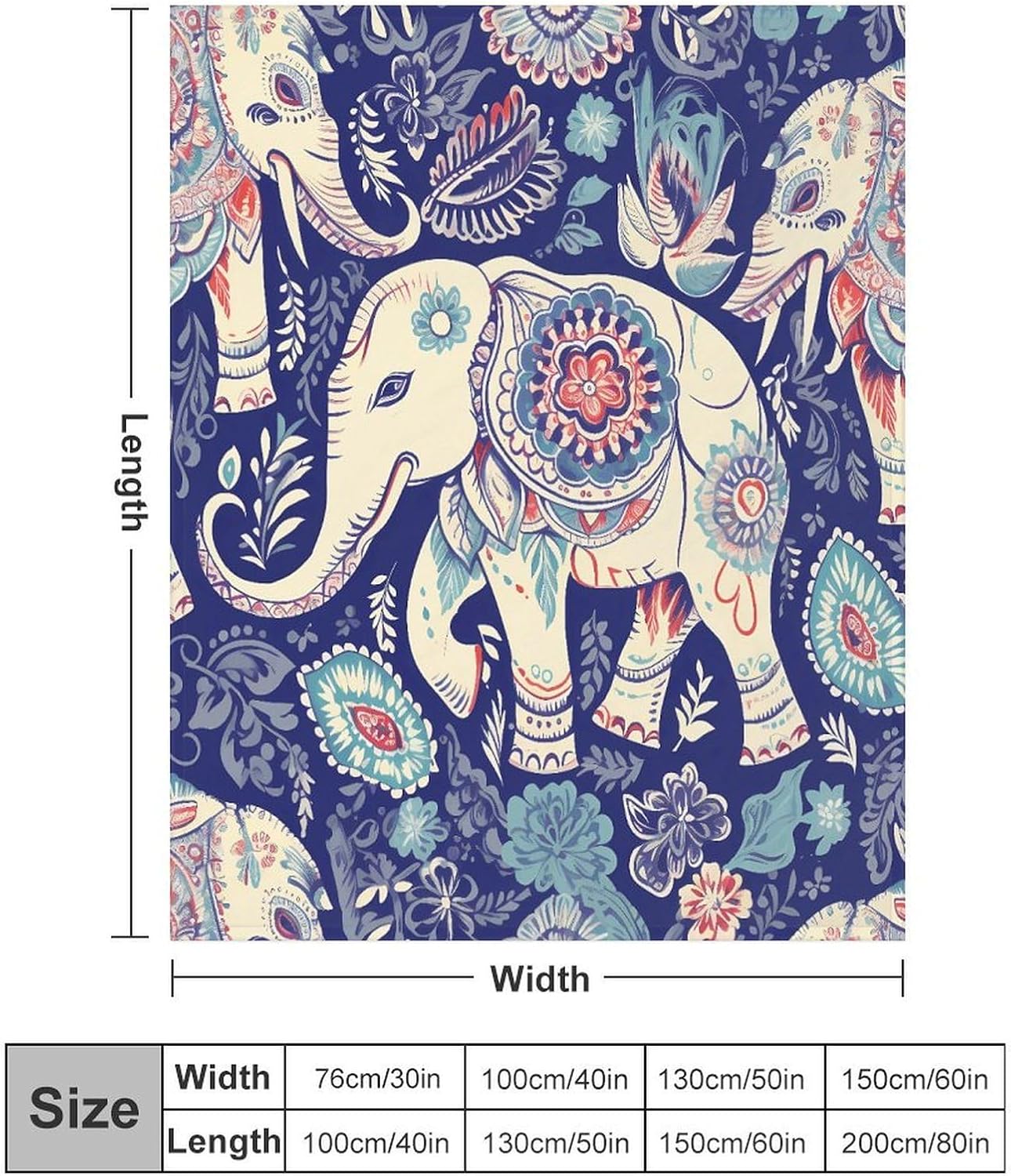 Boho Elephant Blanket Chunky Fluffy Fuzzy Bed Blankets Cozy Soft Warm Winter Blankets Anti-Pilling Flannel Throw Blanket for Couch Living Room Bedroom Multiple Size
