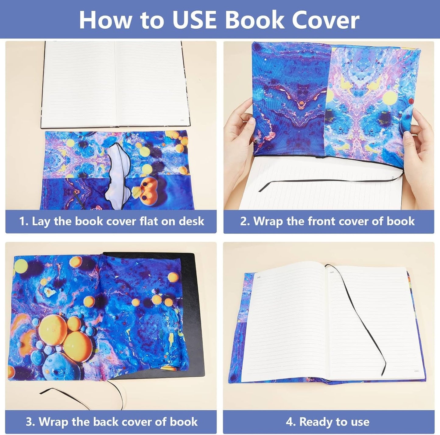 CRASPIRE Cherry Stretchable Book Cover Sakura Flower Washable Reusable Large Nylon Book Protector Elastic Notebook Wraps Suitable for Hardcover Books Classroom Students