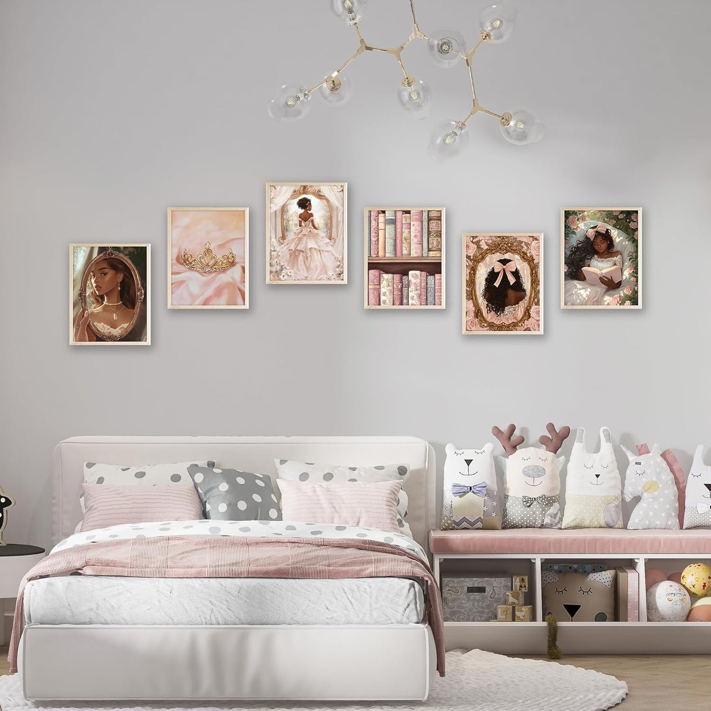 Eastern Print 6 Pieces African American Wall Art, Cute Black Princess Room Decor For Girls Bedroom, Black Girl Posters For Room Aesthetic, Black Women Poster For Room Aesthetic, Unframed 8x10 Inches