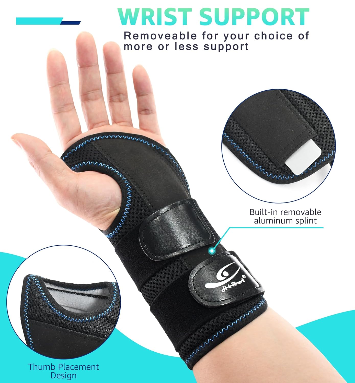 HiRui Wrist Brace for Carpal Tunnel Arthritis, Wrist Support with Splints Compression Hand Support for Tendonitis Sprain, Fits Day&Night Sleep Support, Adjustable (Large, Left Hand (Pack of 1))