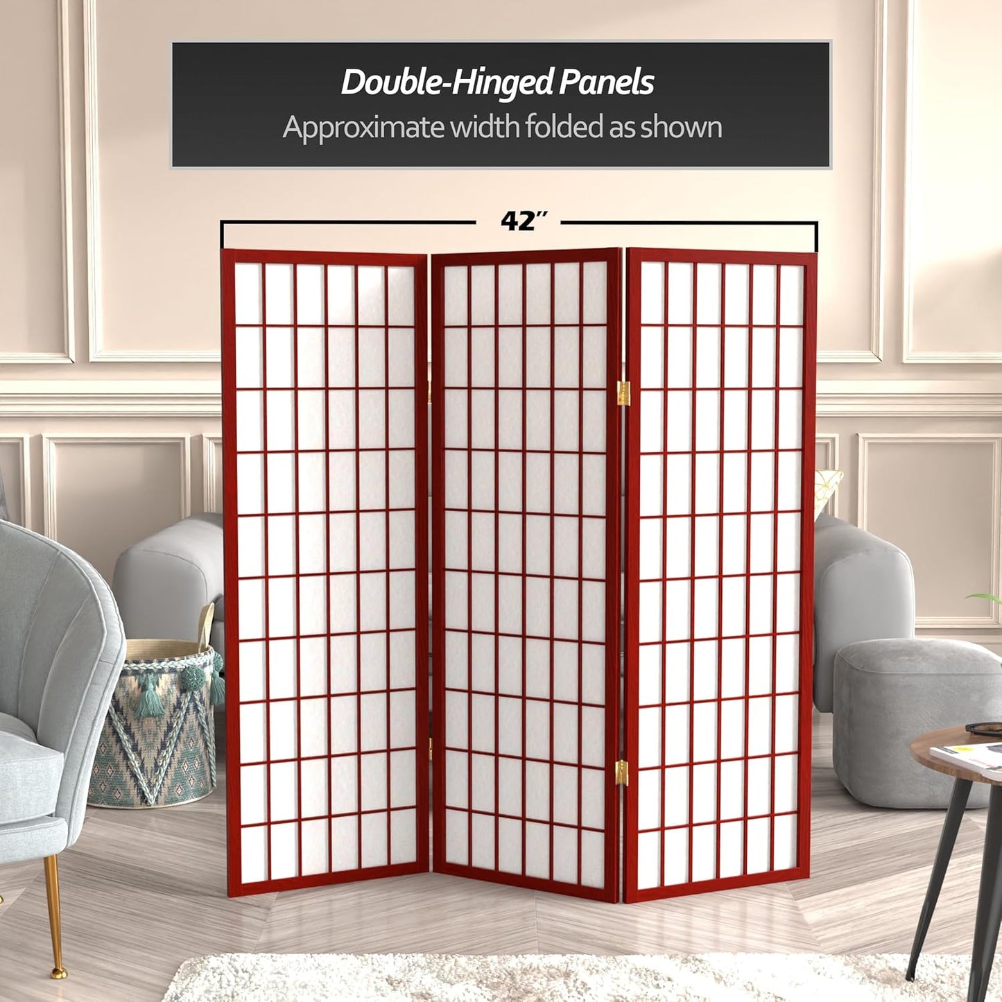 4 ft. Short Window Pane Shoji Screen - Rosewood - 3 Panels