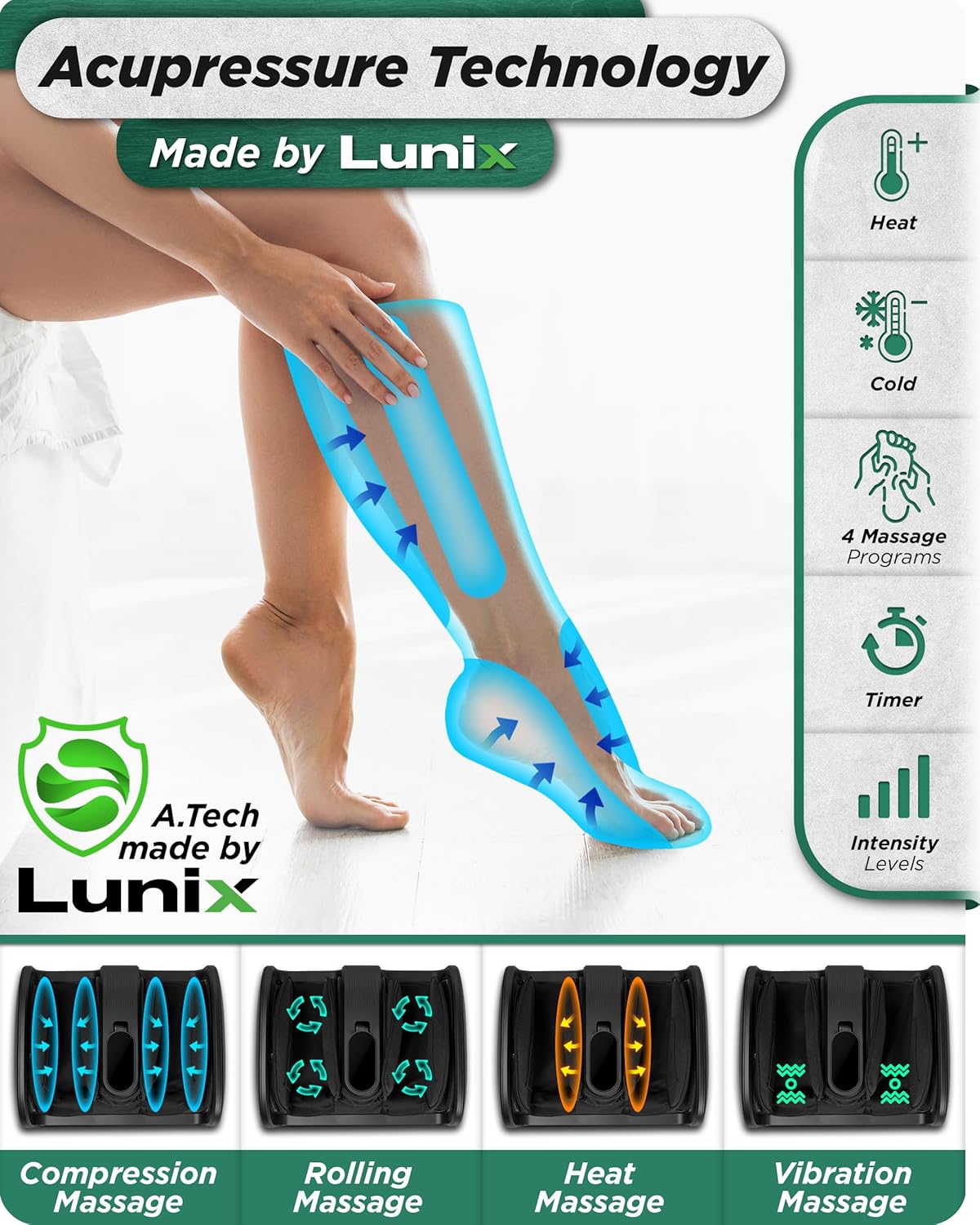 Lunix LX21 FSA Foot and Calf Massager with Remote, Neuropathy & Plantar Fasciitis Relief, Adjustable Leg Ankle Deep Kneading Shiatsu Therapy, Blood Circulation, Hot Cold Pockets, Granite Black
