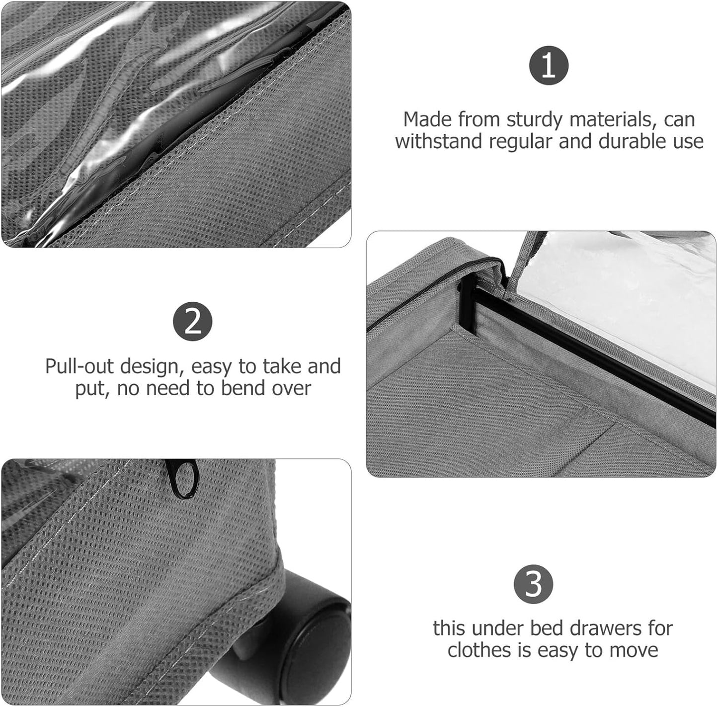 FAVOMOTO Bed Storage Organizer with Wheels, Grey Metal Rolling Clothes and Shoe Storage Rack with Fabric Cover Base for Bedroom Space Saving