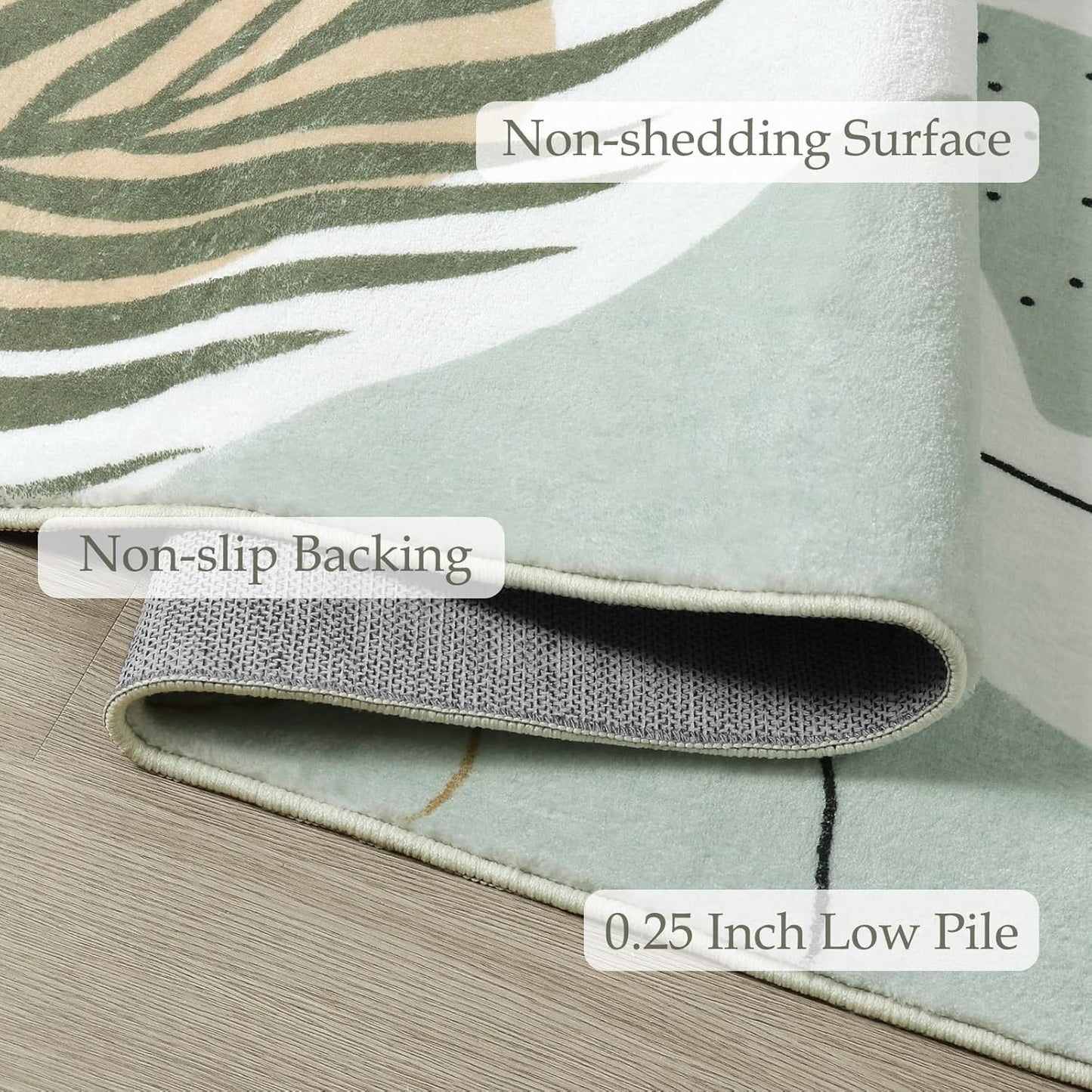 Seavish Boho Area Rugs for Bedroom Aesthetic 3x5 Green Abstract Rugs for Living Room Soft Botanical Print Kids Nursery Playroom Rug Mid Century Modern Leaf Rug for Entryway Office Classroom Dorm