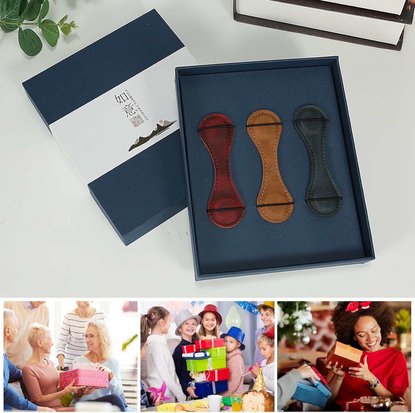 3PCS Magnetic Leather Bookmarks with Gift Box, Vintage Handmade Page Clips for Women and Men, Double-Sided Page Markers for Readers, Teachers, Students and Book Lovers