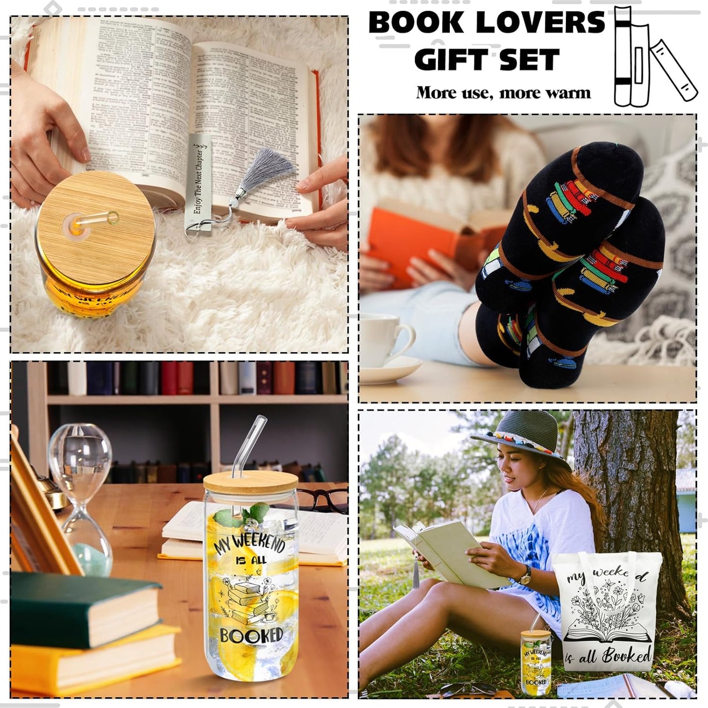 Yungyan Book Lovers Gifts for Women Bookish Gifts Include Canvas Tote Bag Glass Cup Socks Bookmark Tassel Book Club Gift for Women Readers Teacher Bookworms Librarian Author(Classic)