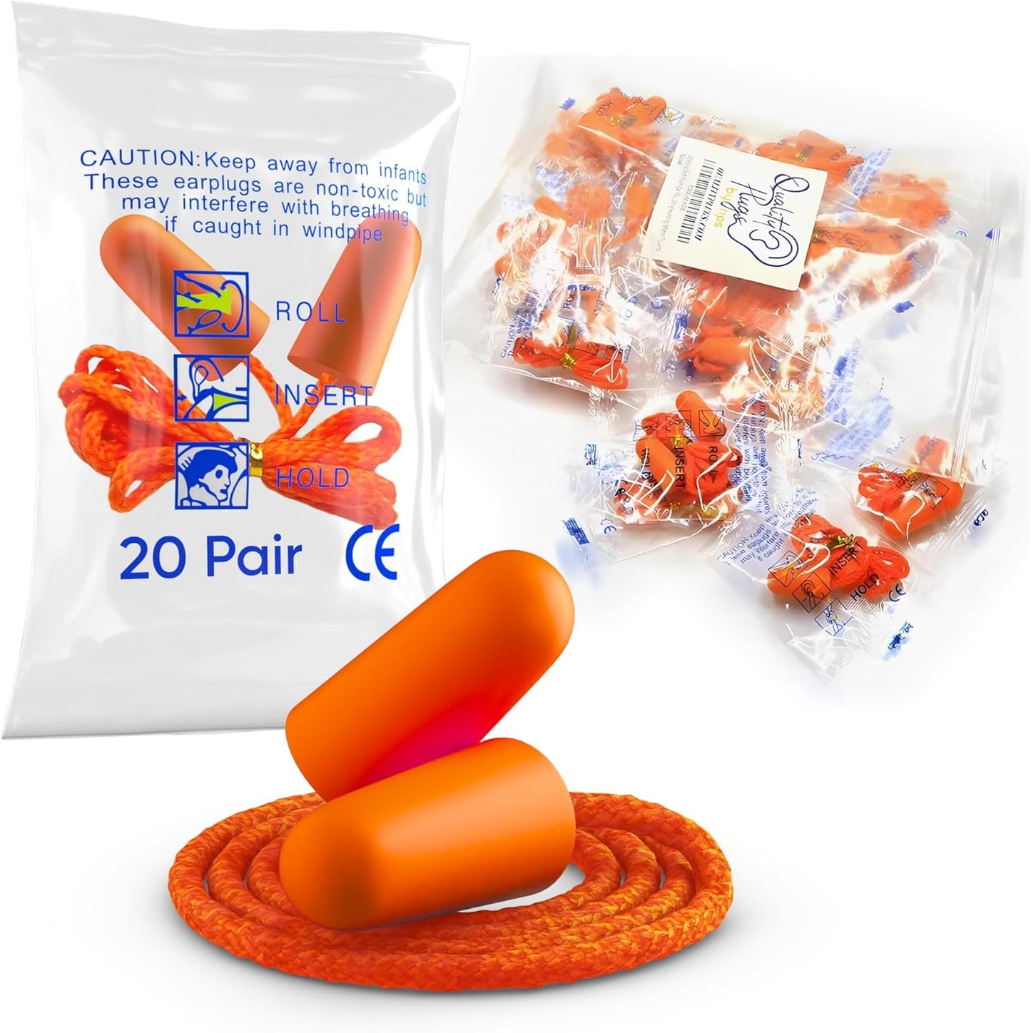 20 Pair Foam Ear Plugs with Cord - Soft & Comfortable Ear Protection - Disposable Ear Plugs Individually Wrapped with Noise Cancelling up to 32dB - Ideal for Sleeping Construction Shooting Sports