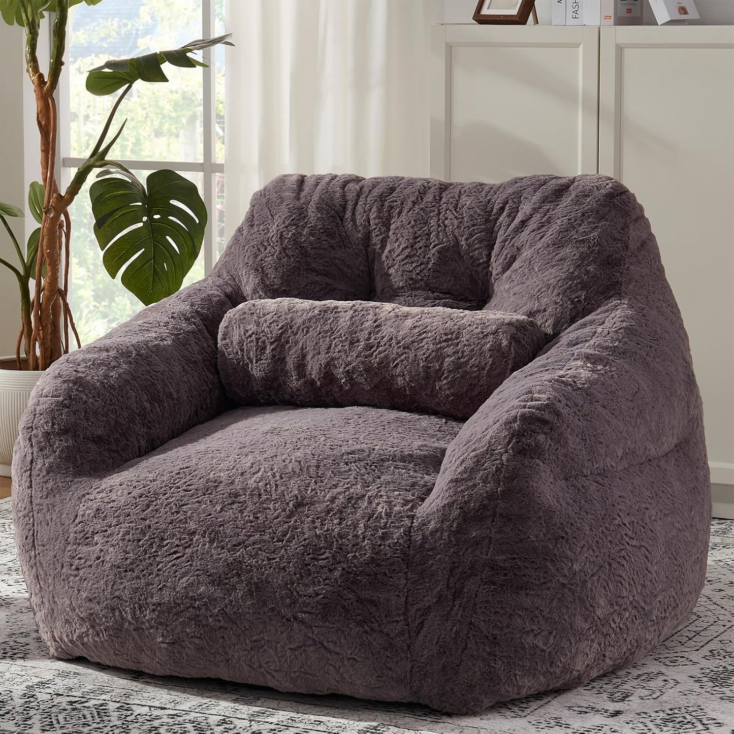 Bean Bag Chair for Adults with Pillow,Oversized Bean Bag Couch for Adults and Kids,Giant Lazy Couch Sofa Chairs with Filler,Large Reading Chair for Living Room Bedroom,Dark Gray