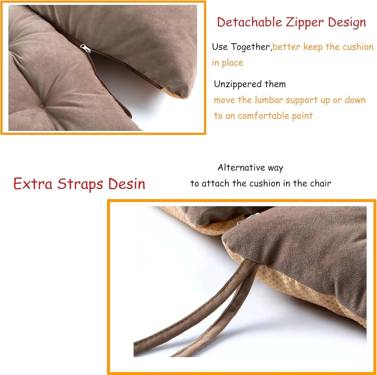 Low Back Pain Relief Extra Large Size Soft Recliner Sofa Lumbar Support Pillow And Thick Cushion With Adjustable Straps And Nonslip Bottom For Lounge/Glider Rocking Chair,Tufted Seat With String Ties