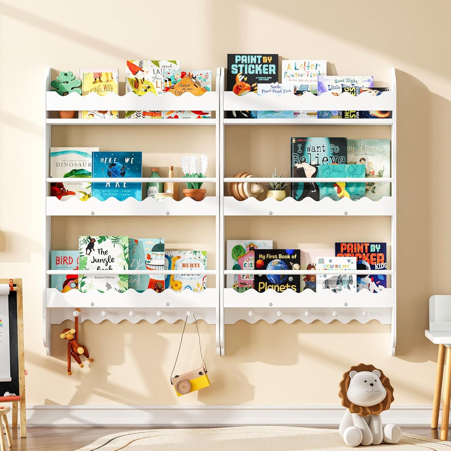 Treocho Kids Bookshelf, 3-Tier Wall Mounted Book Shelf, Kids Bookshelf and Toy Storage for Living Room, Bedroom and Nursery, White