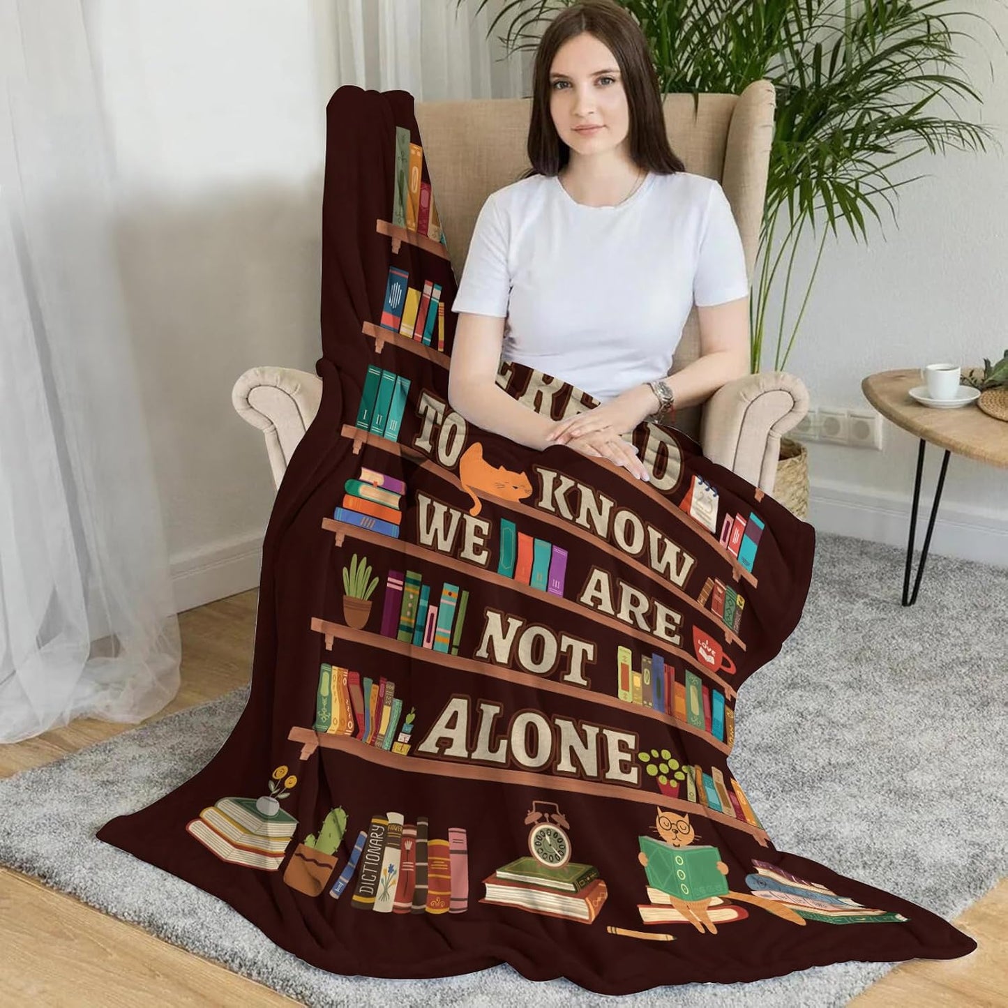 Decorative Reading Throw Blanket, Fuzzy Soft Cozy Flannel Blanket for Home Bed Sofa Couch, Motivational Bookshelf Design, 50x60 Inch