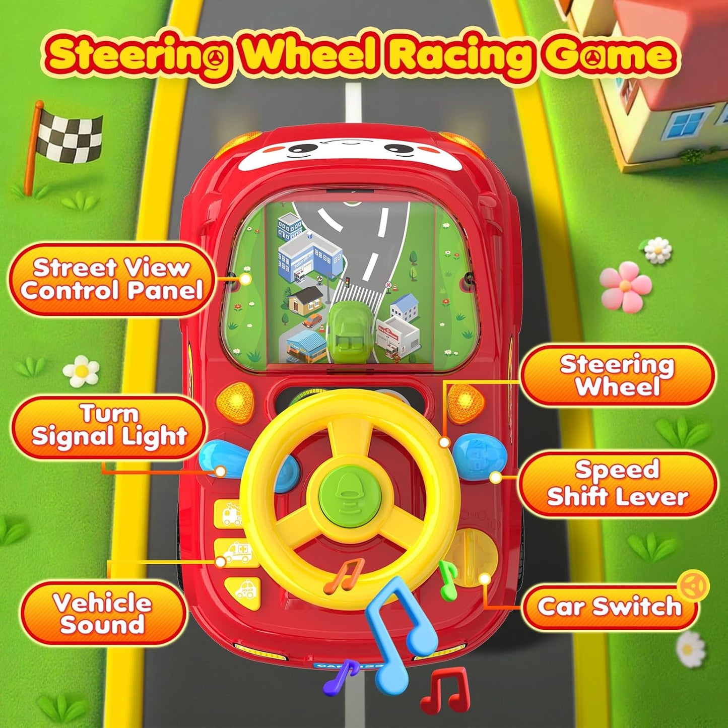 Toddler Toys For Ages 1-3 Boy - Remote Control RC Push Car Racing Adventure Steering Wheel Driving Games,Interactive Learning Educational Christmas Birthday Gift For Kids Age 1 2 3(Yellow Red)
