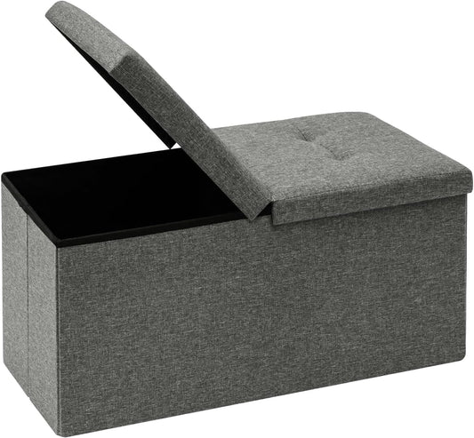 B FSOBEIIALEO Storage Ottoman with Flipping Lids, Ottoman Bench Footrest Seat, Linen 30"x15"x15" (Grey)