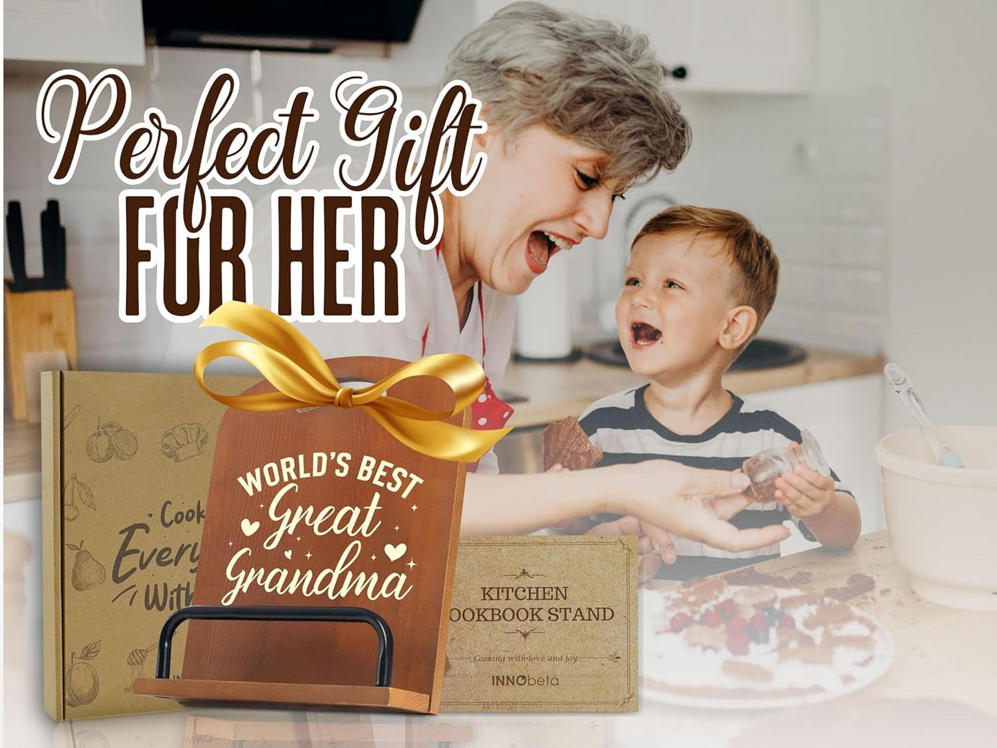 InnoBeta Great Grandma Gifts, Cookbook Stand for Kitchen Counter, Perfect Gifts for Great Grandma on Birthday, Adjustable Tablet Recipe Book Holder, Unique Vintage Kitchen Decor