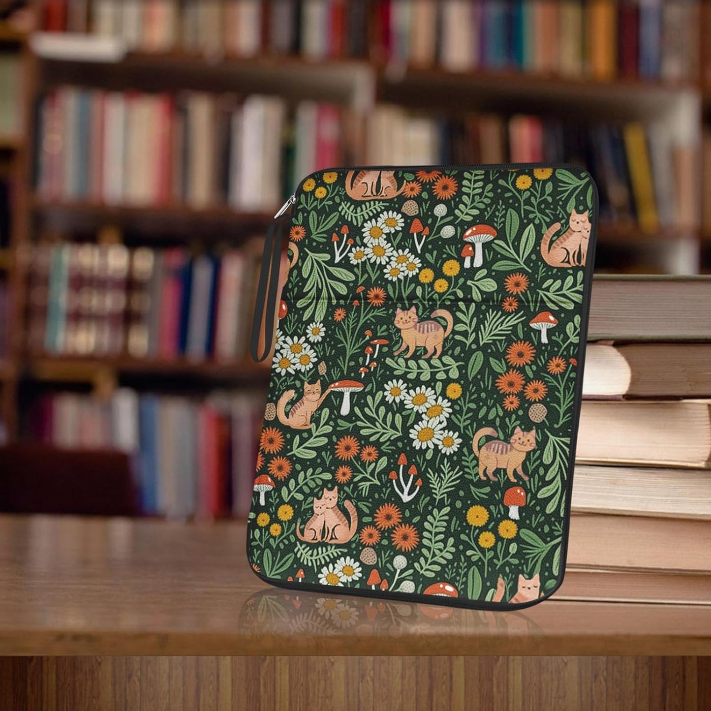 Cute Cat Printed Book Sleeve Pouch Case with Zipper - Waterproof Journal Cover for Book Lovers, Teachers, Readers & Librarians