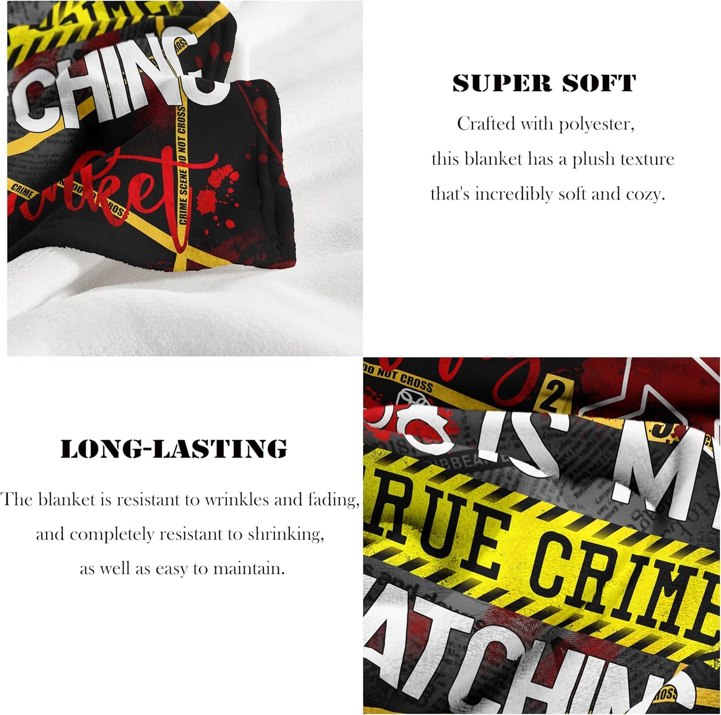 True Crime Gifts, True Crime Christmas Blanket 60"x50", Serial Killer Gifts, True Crime Gifts for Women/Men, Crime Show Lover Gifts, Gifts for True Crime Lovers, Crime Scene Gift（Black）