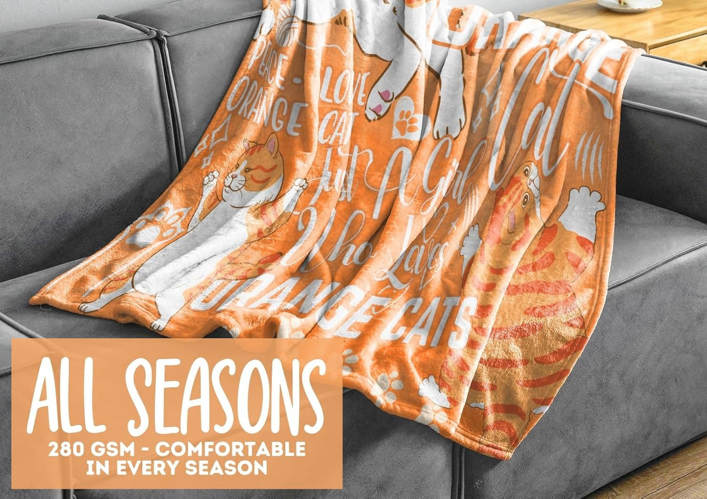 Orange Cat Gifts for Women Men, Orange Cat Blanket Soft Flannel Blanket, 65 x 50 inches