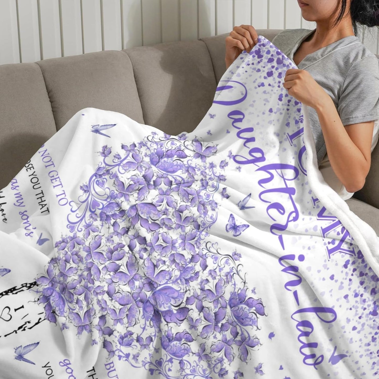 Daughter in Law Gifts from Mother in Law, Birthday Gifts for Daughter in Law, Unique Purple Women Throw Blanket Gift for Wedding Christmas, Super Soft Warm Blanket 60"X50" for Couch Bedroom Livingroom