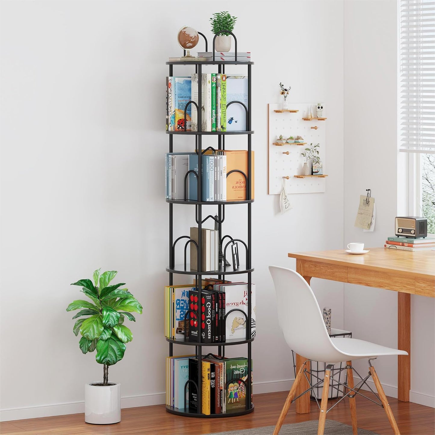5 Tier Rotating Bookshelf, 360° Spinning Bookshelf Tower, Narrow Corner Book Shelf, Revolving Bookcase Corner Tall Book Shelf for Small Spaces, Bedroom, Living Room, Black