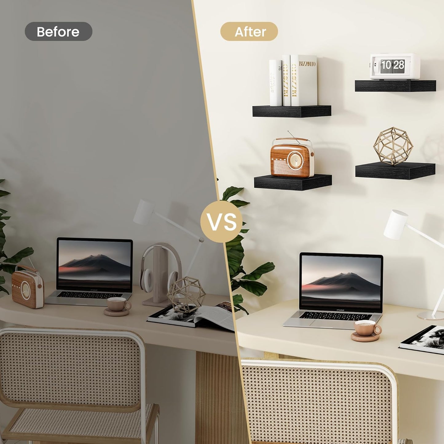 Fun Memories Floating Shelves for Wall, Rustic Wood Wall Mounted Shelves for Bathroom, Bedroom, Living Room & Kitchen, Storage Display Shelves, (Set of 3, Black, 12 in)