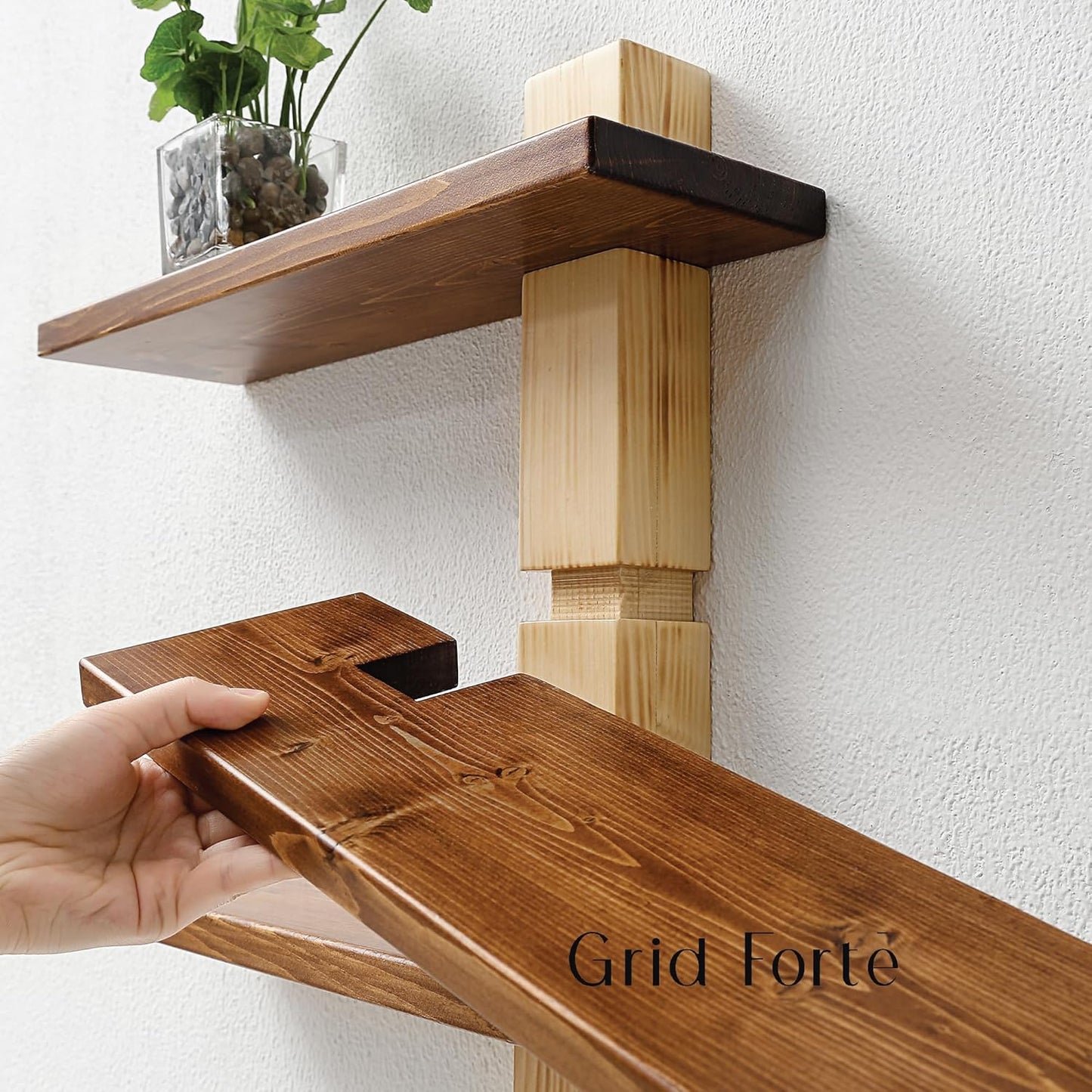 Wood 3 Tier Floating Shelf, Large Minimalist Wall Shelves, Mid Century Modern Furniture, Art Deco, Plant Rock Crystal Shelving for Bedroom Living Room Office Bathroom