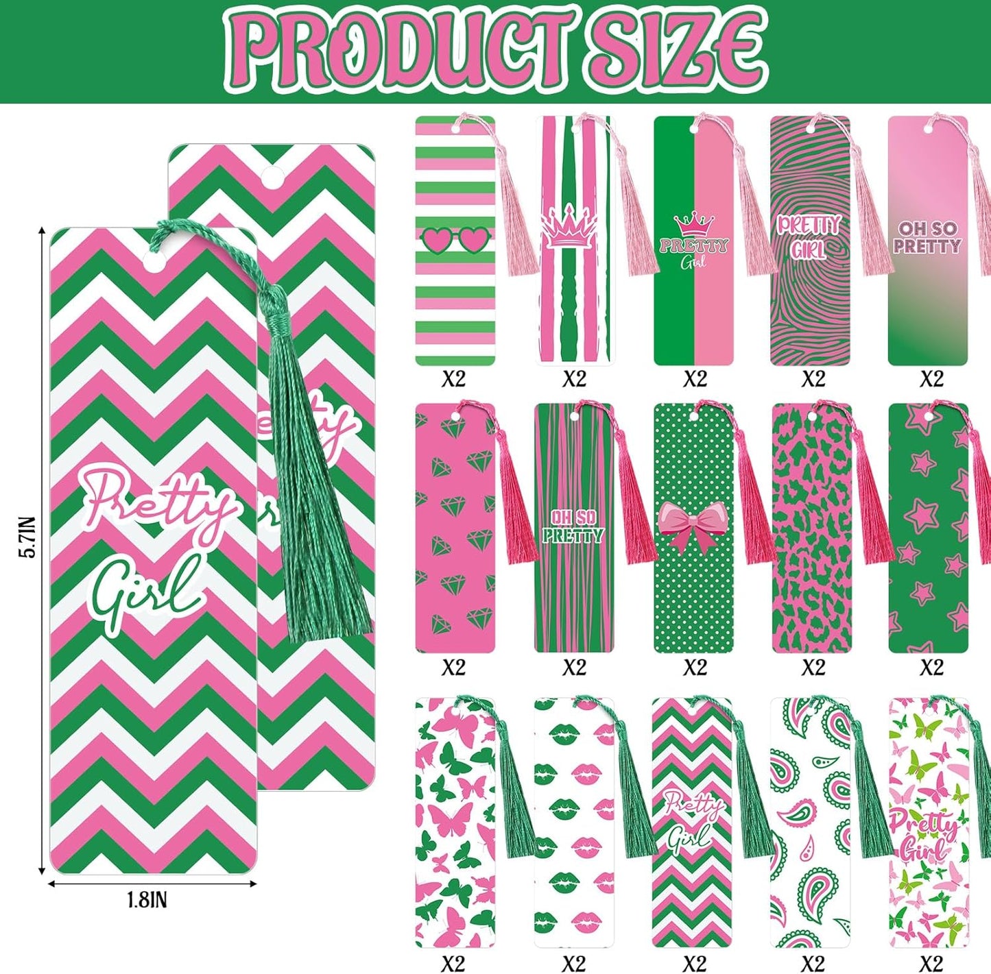 30 Set Pink and Green Sorority Bookmark with Tassels African American Pretty Sister Gifts for Women Sisterhood Party Favors Book Lover Reading Accessories