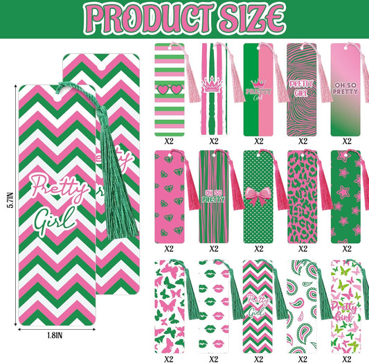 30 Set Pink and Green Sorority Bookmark with Tassels African American Pretty Sister Gifts for Women Sisterhood Party Favors Book Lover Reading Accessories