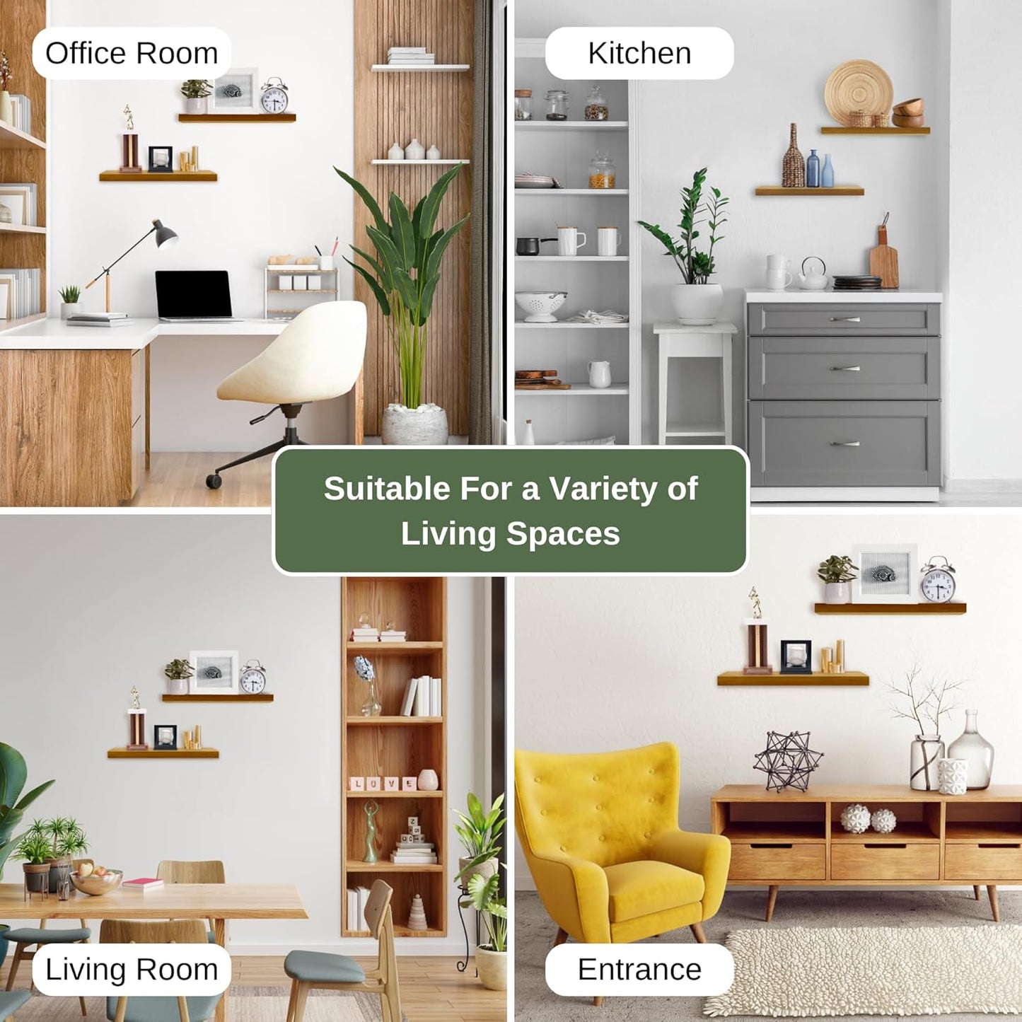 Teak Wood Floating Shelves Perfect for Bathroom Décor Pack of 2 Wooden Wall Shelves for Bedroom Living Room Kitchen Simple Minimalist Home Décor 17” x 6.7