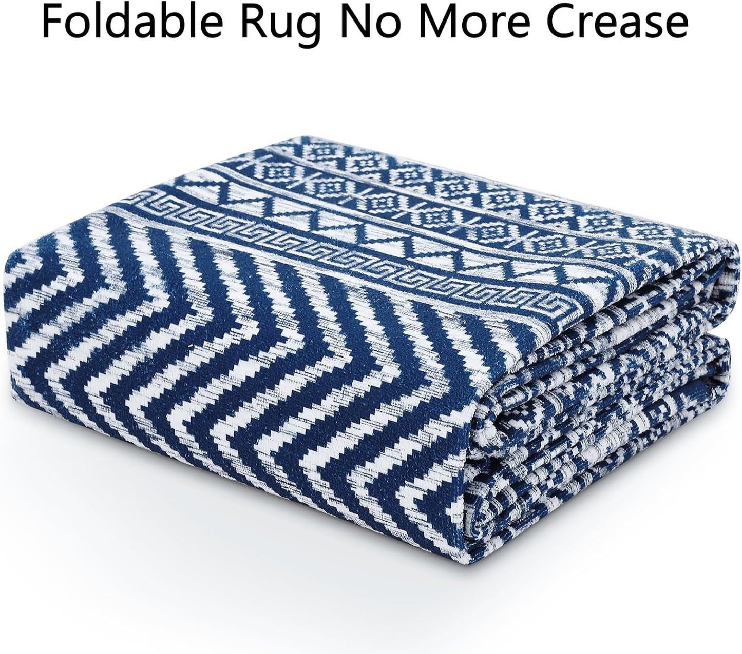 WESTLOOM 9x12 Large Living Room Rug Washable Rug Indoor Non-Slip Boho Rug Moroccan Rug Stain Resistant Geometric Carpet for Bedroom Home Office, Blue