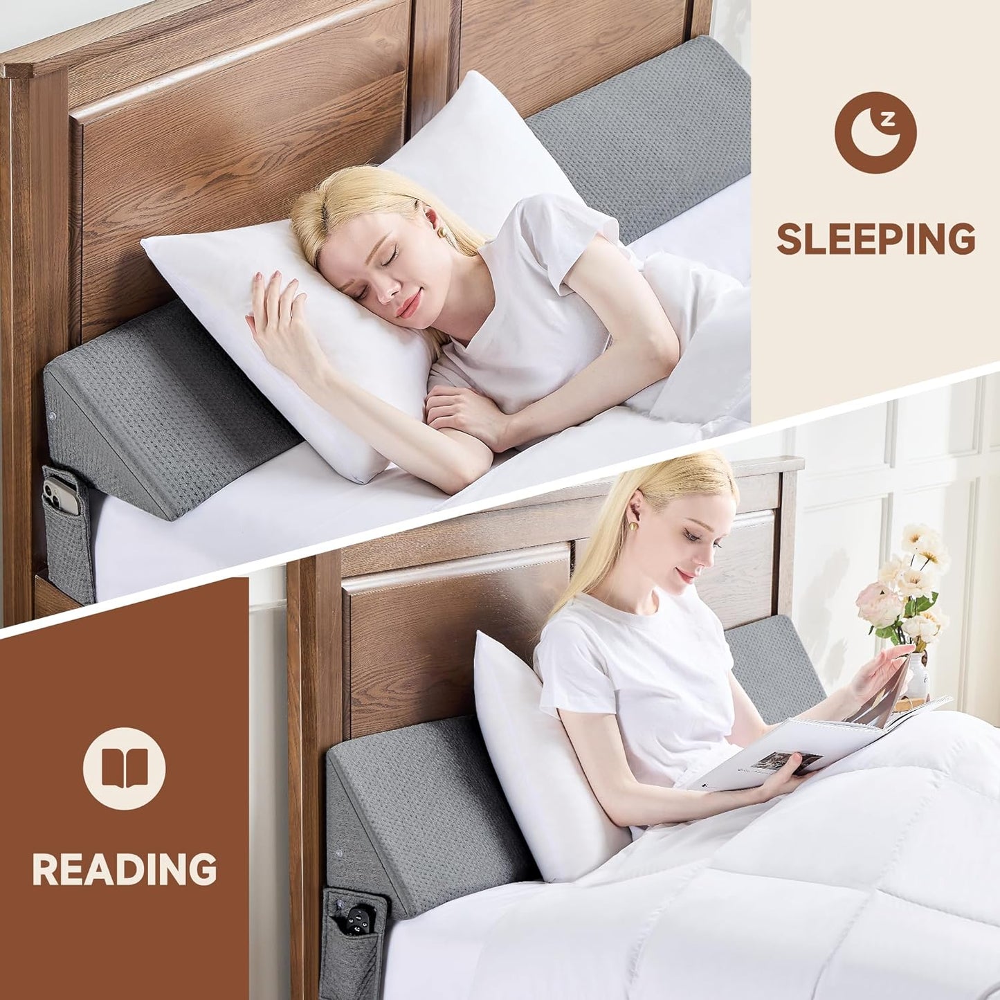 IFNOW Queen Size(60"x6"x10") Bed Wedge Pillow for Headboard, Mattress Gap Filler(0-8"), Bed Wedge for Gap Between Your Headboard and Mattress Dark Grey