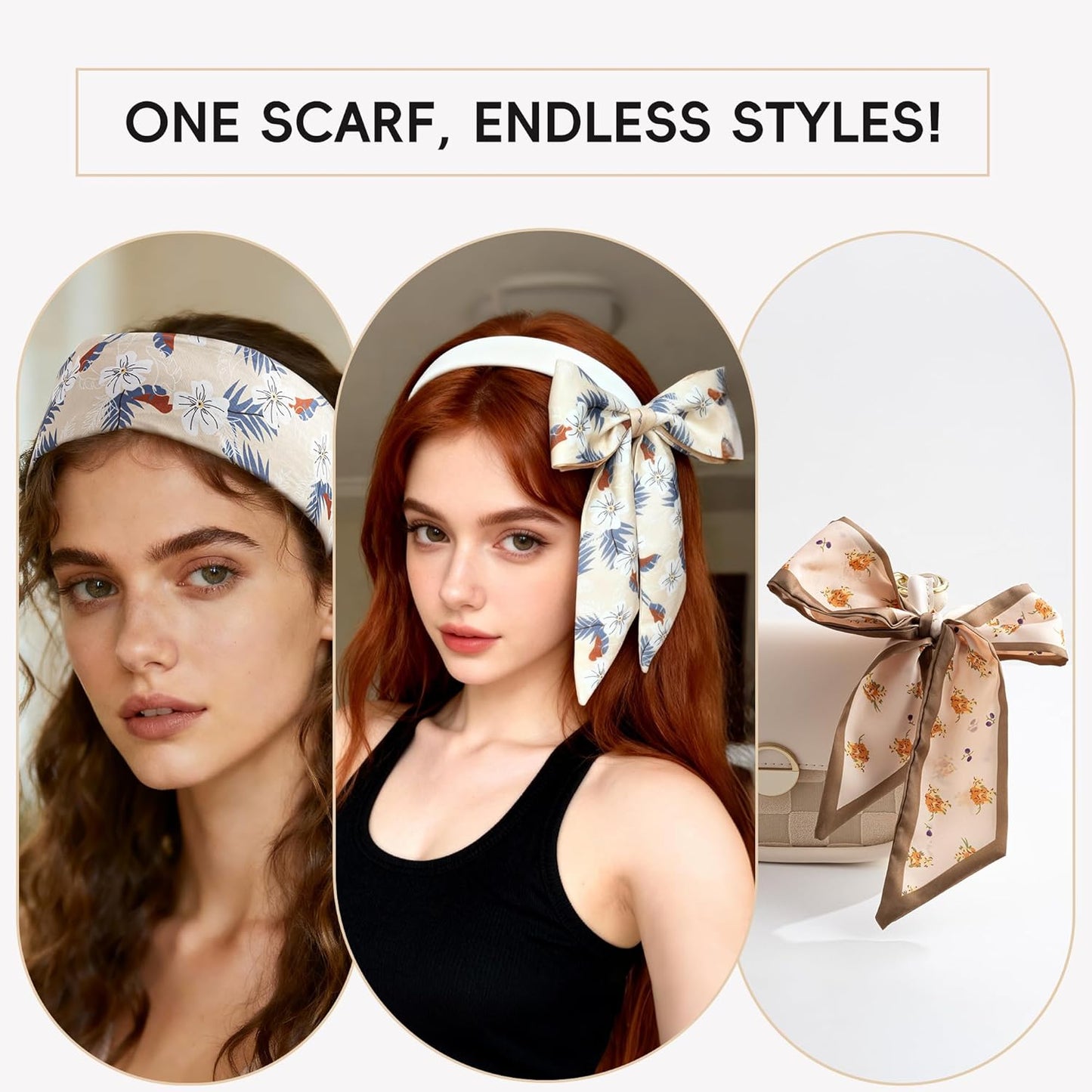 ZXZH 6 Pack Fashion Scarves for Women, Versatile Boho Head Scarf, Satin Scarf for Hair, Neck, Wrist, and Purse Accessories